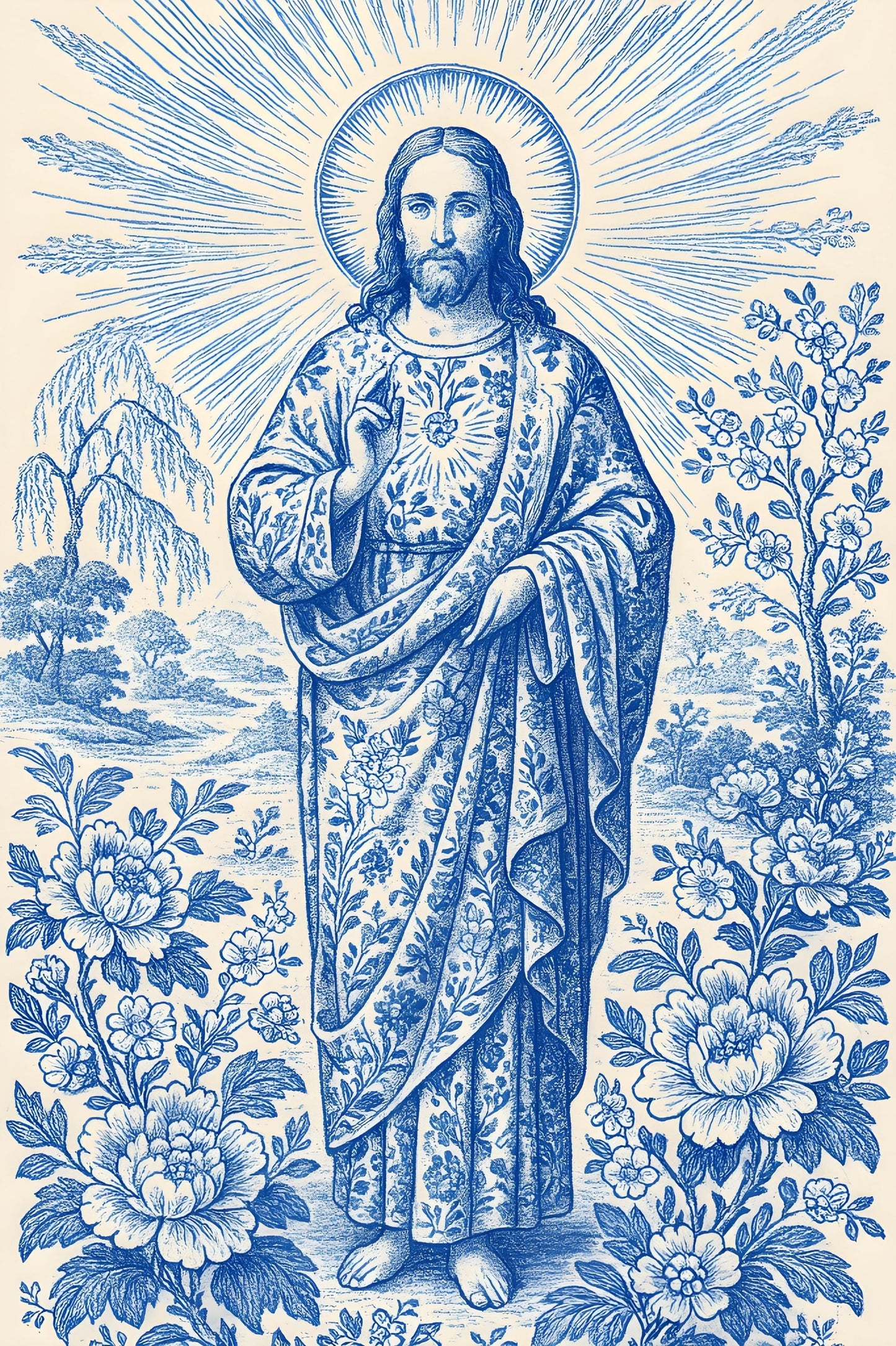 Jesus Chinoiserie Art Print: Religious Home Decor, Christian Wall Art ⬇️ Digital Download