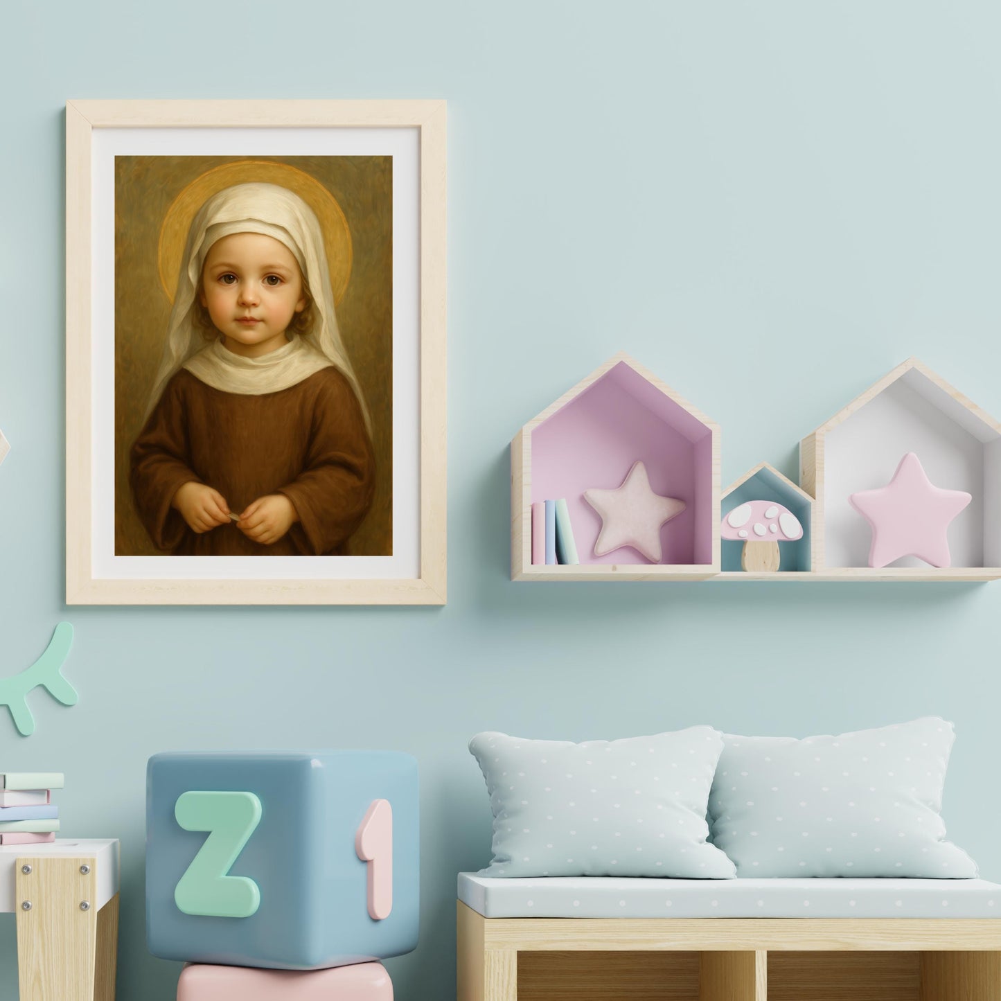Saint Bernadette Art Print: Baby Saint Bernadette Catholic Nursery Home Decor, Baptism, Baby Shower Gift ⬇️ Digital Download