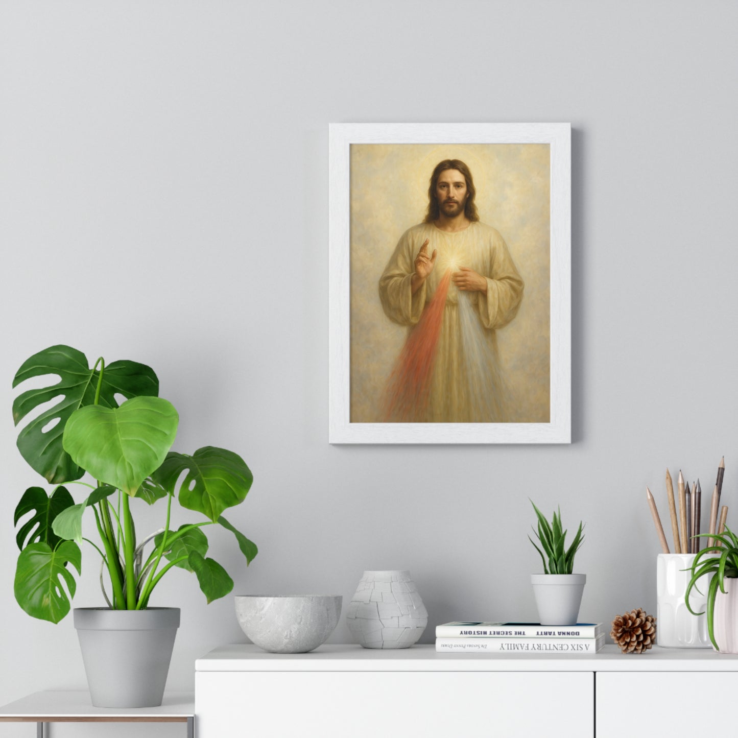 Jesus Divine Mercy, Vertical Framed Poster, Religious Art, Home Decor, Faith Gift, Spiritual Wall Art, Baptism or Confirmation