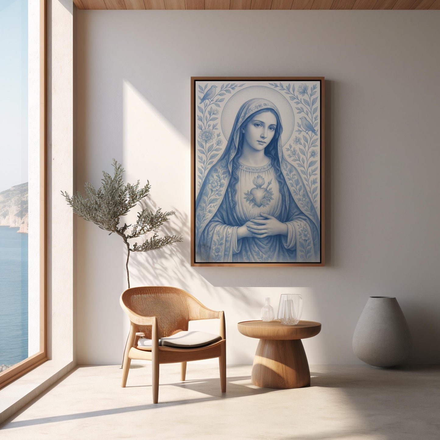 Virgin Mary Digital Portrait: Chinoiserie Wallpaper Style Confirmation Gift, Nursery Wall Decor, Christmas Decoration ⬇️ Digital Download