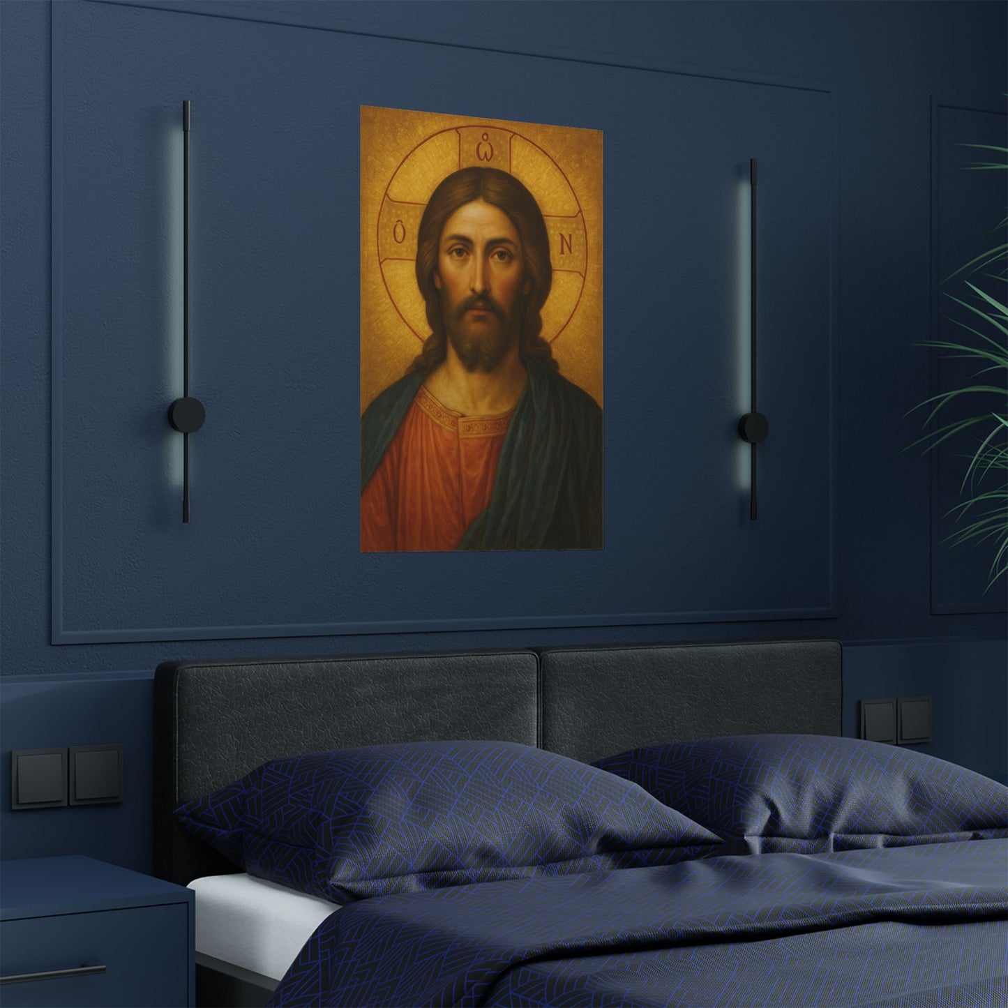 Jesus Christ Traditional Orthodox Byzantine Icon Oil Portrait Style Painting in Gold with Greek Halo - He Who Is - Religious Wall Art