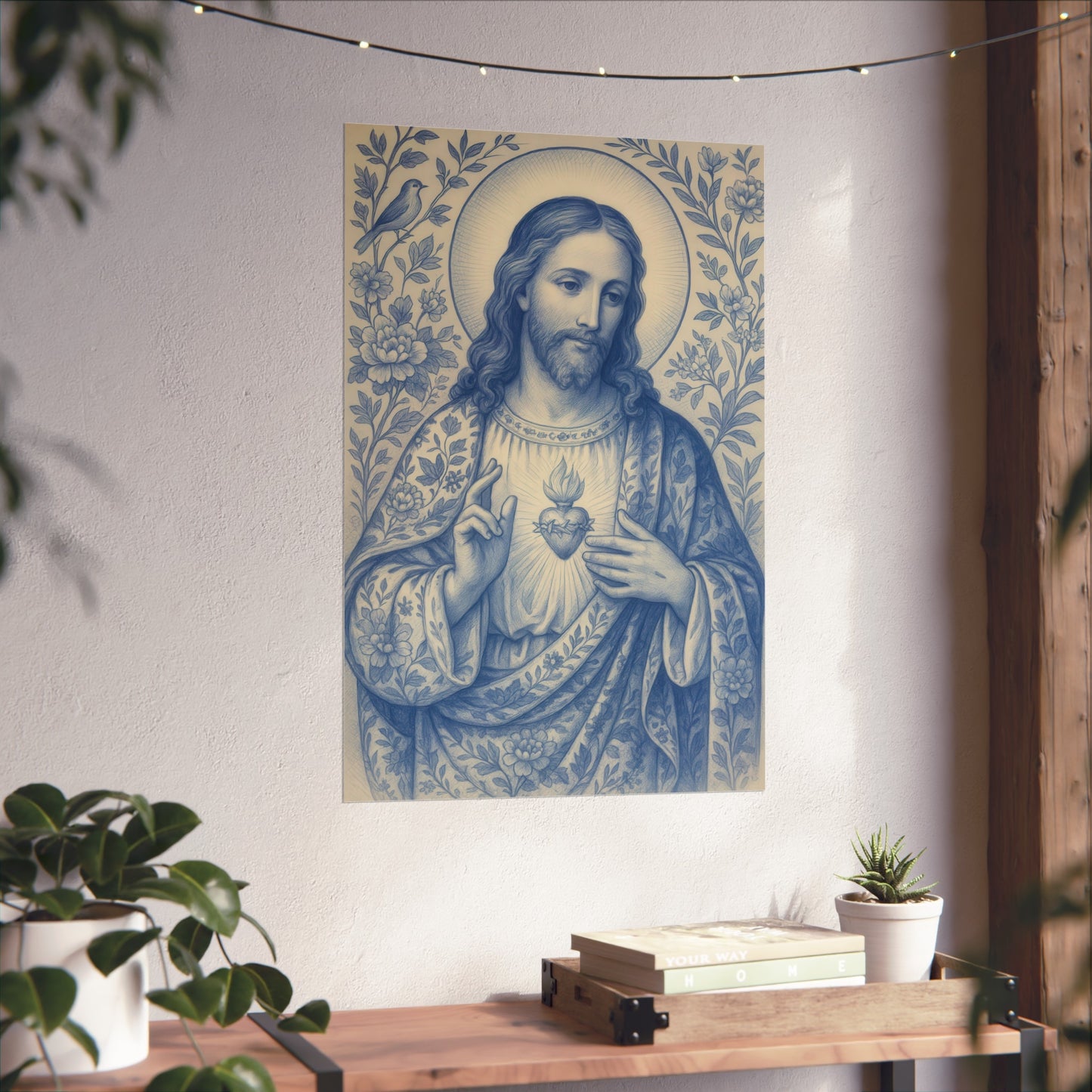 Fine Art Posters, Sacred Heart of Jesus Chinoiserie Style Poster, Religious Wall Art, Christian Decor, Home Wall Decor, Religious Gift