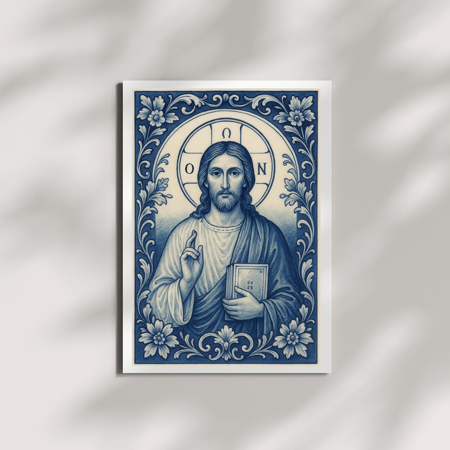 Delft Blue Jesus Christ Print: Byzantine Chinoiserie Religious Christian Wall Art ⬇️ Digital Download