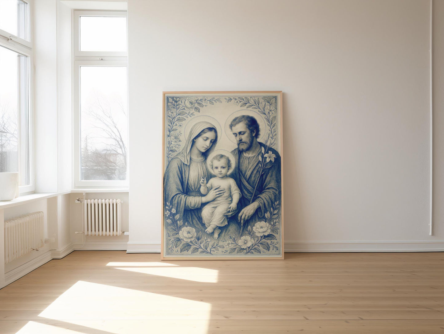 Holy Family Art Print: Chinoiserie Delft Style, Religious Christian Wall Art Decor, Home Decor, Family Faith Gift ⬇️ Digital Download
