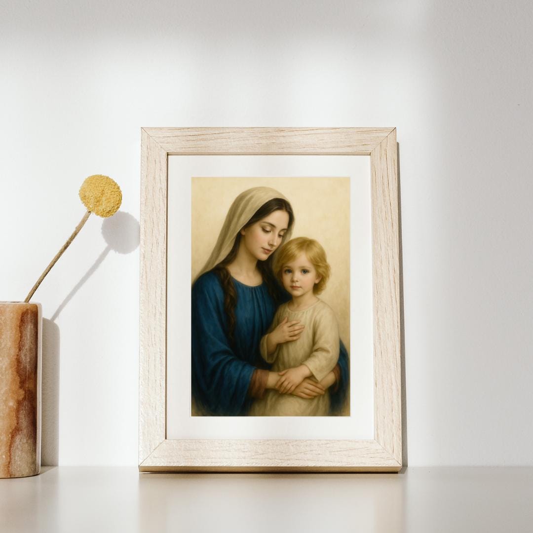 Virgin Mary and Young Jesus Art Print: Catholic Christian Wall Art of the Holy Family ⬇️ Digital Download