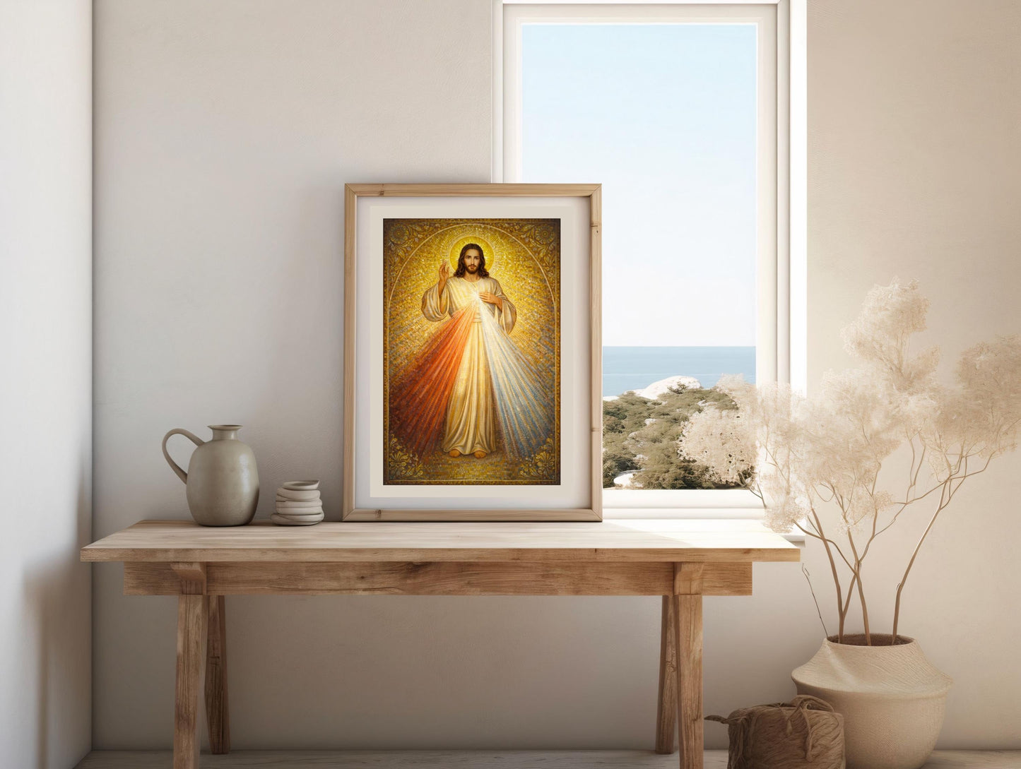 Divine Mercy Jesus Mosaic Print: Golden Byzantine Sacred Heart Art ⬇️ Digital Download