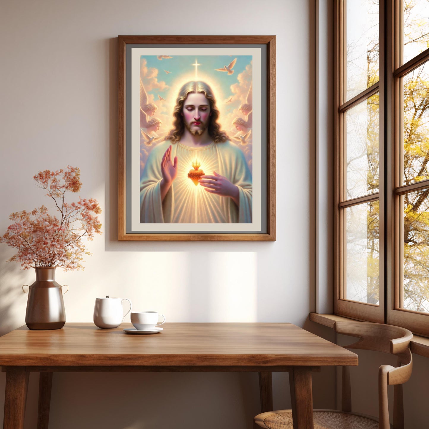 Sacred Heart of Jesus Wall Art: Luminous Catholic Devotional Poster ⬇️ Digital Download