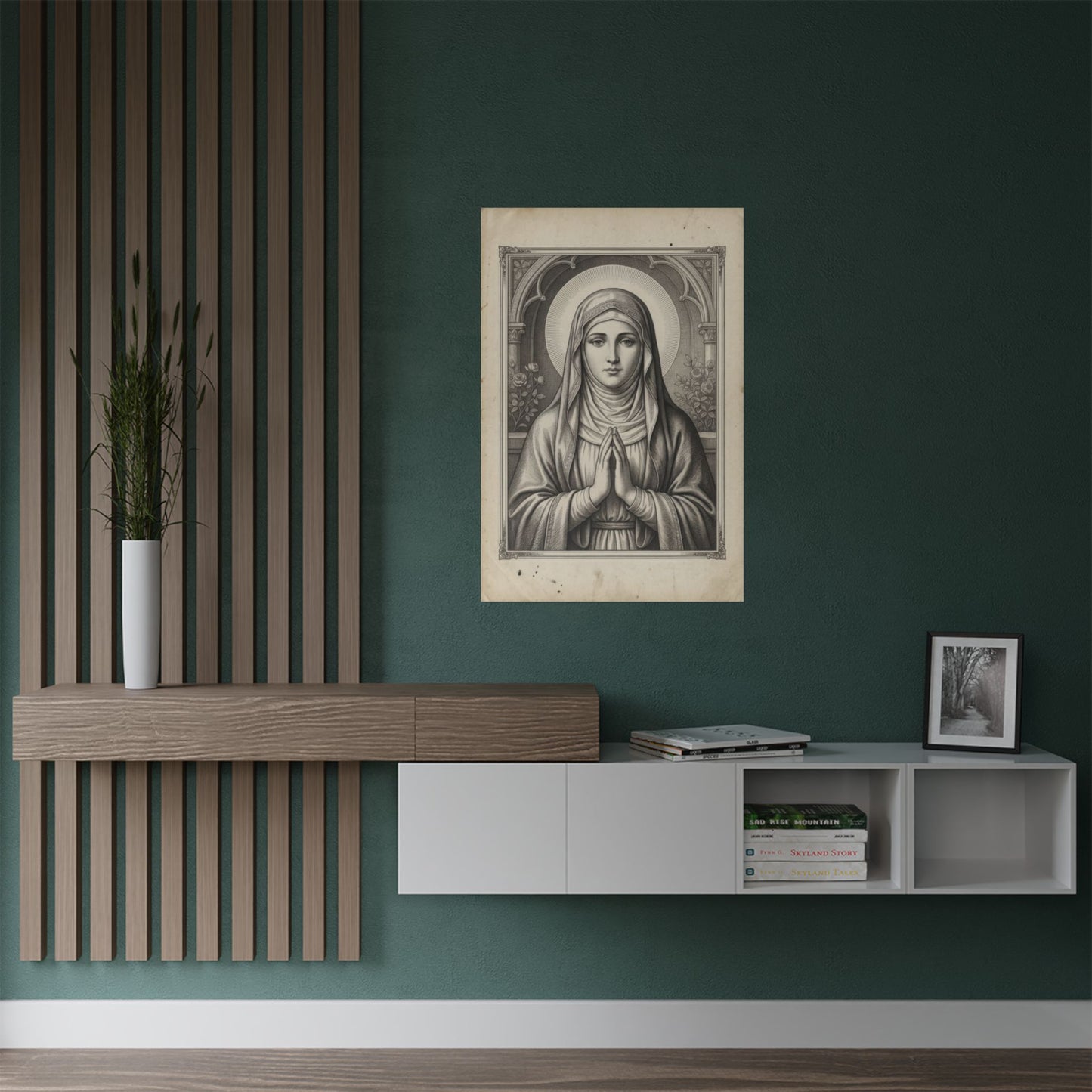 Vintage Virgin Mary Poster Satin Poster | Antique Style Marian Prayer Wall Art