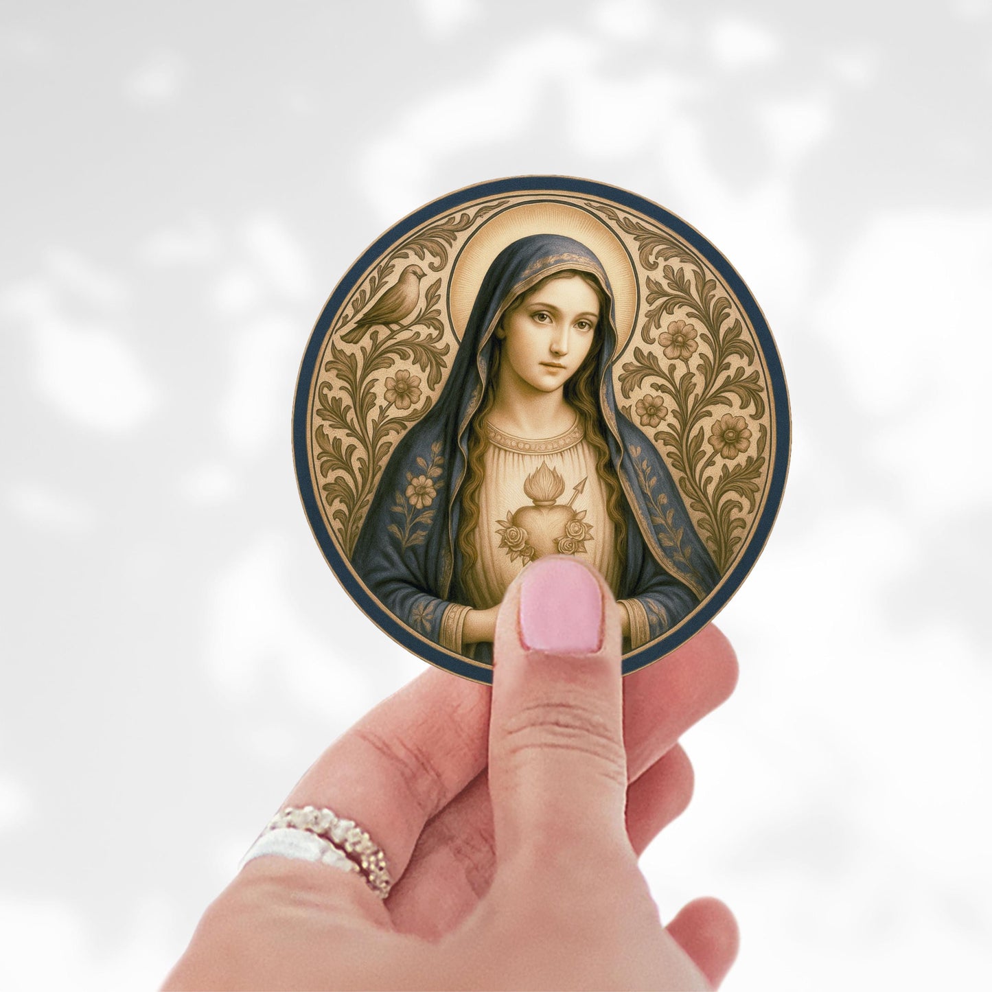 Virgin Mary Sticker | Religious Marian Devotional Sticker for Prayer, Journals, Laptops | Catholic Sacred Heart Holy Mother Decal Gift