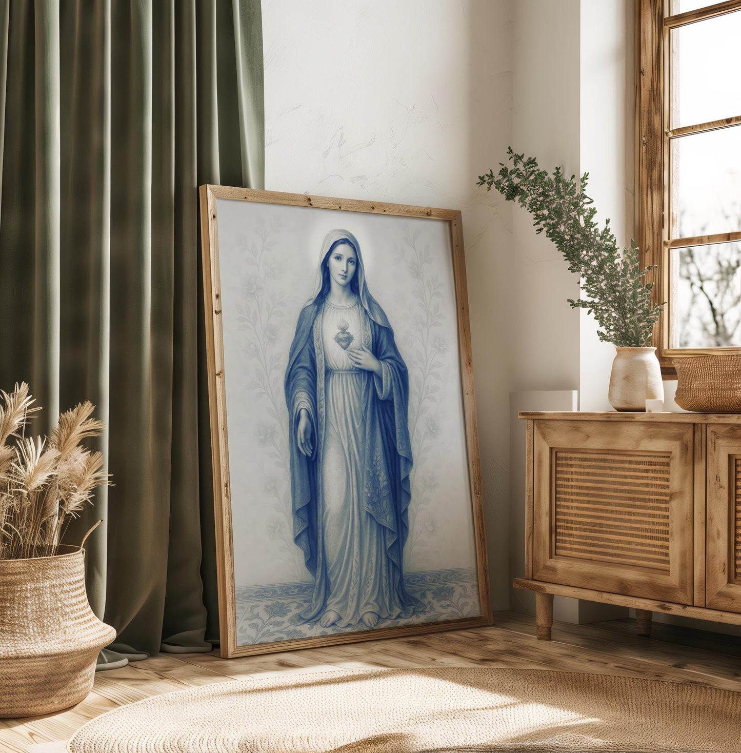 Virgin Mary Poster: Immaculate Heart Chinoiserie Style Vertical Matte Wall Art Decor ⬇️ Digital Download