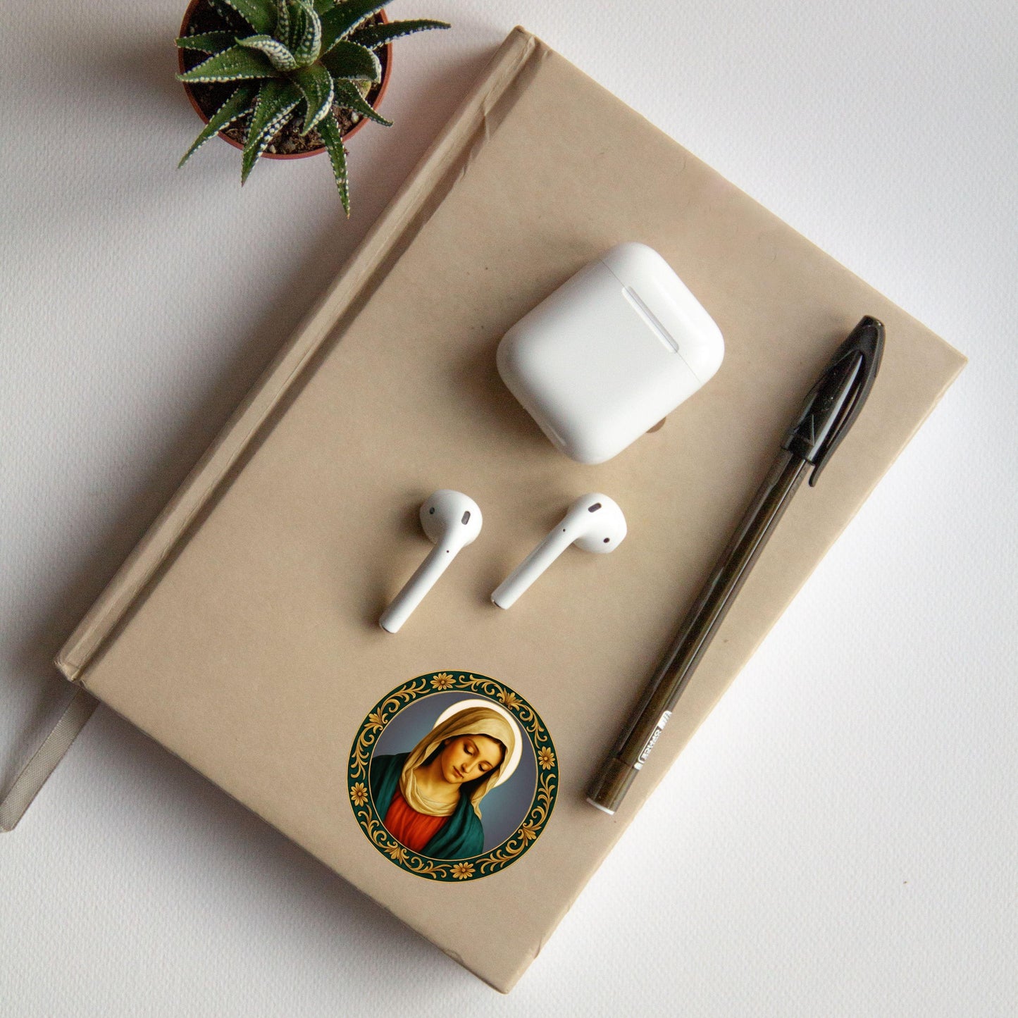 Virgin Mary Round Sticker: Renaissance Style Religious Art, Faith gift, Home Decor