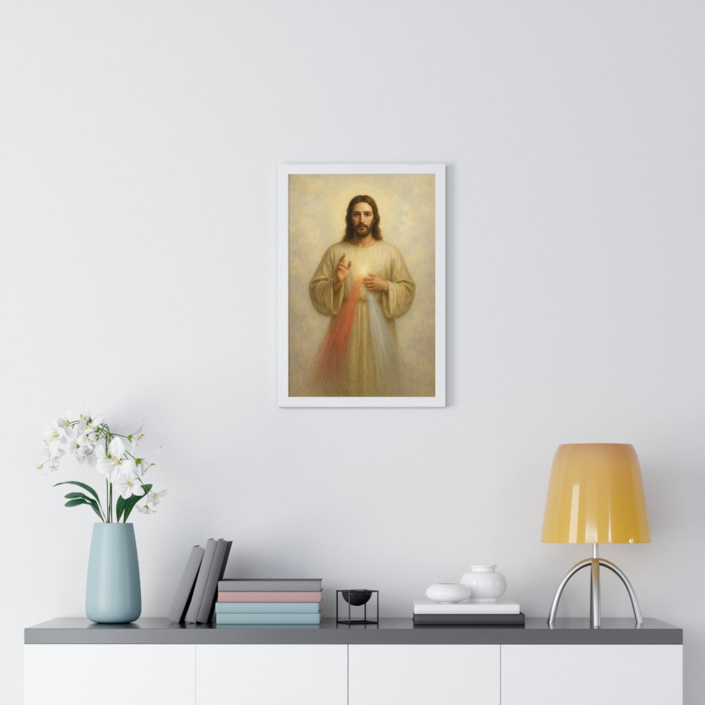 Jesus Divine Mercy, Vertical Framed Poster, Religious Art, Home Decor, Faith Gift, Spiritual Wall Art, Baptism or Confirmation