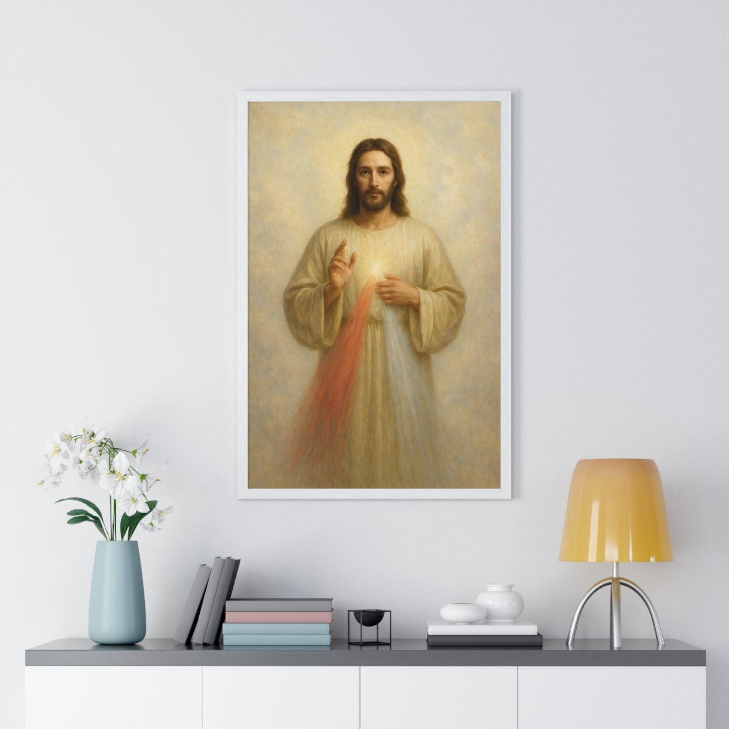 Jesus Divine Mercy, Vertical Framed Poster, Religious Art, Home Decor, Faith Gift, Spiritual Wall Art, Baptism or Confirmation