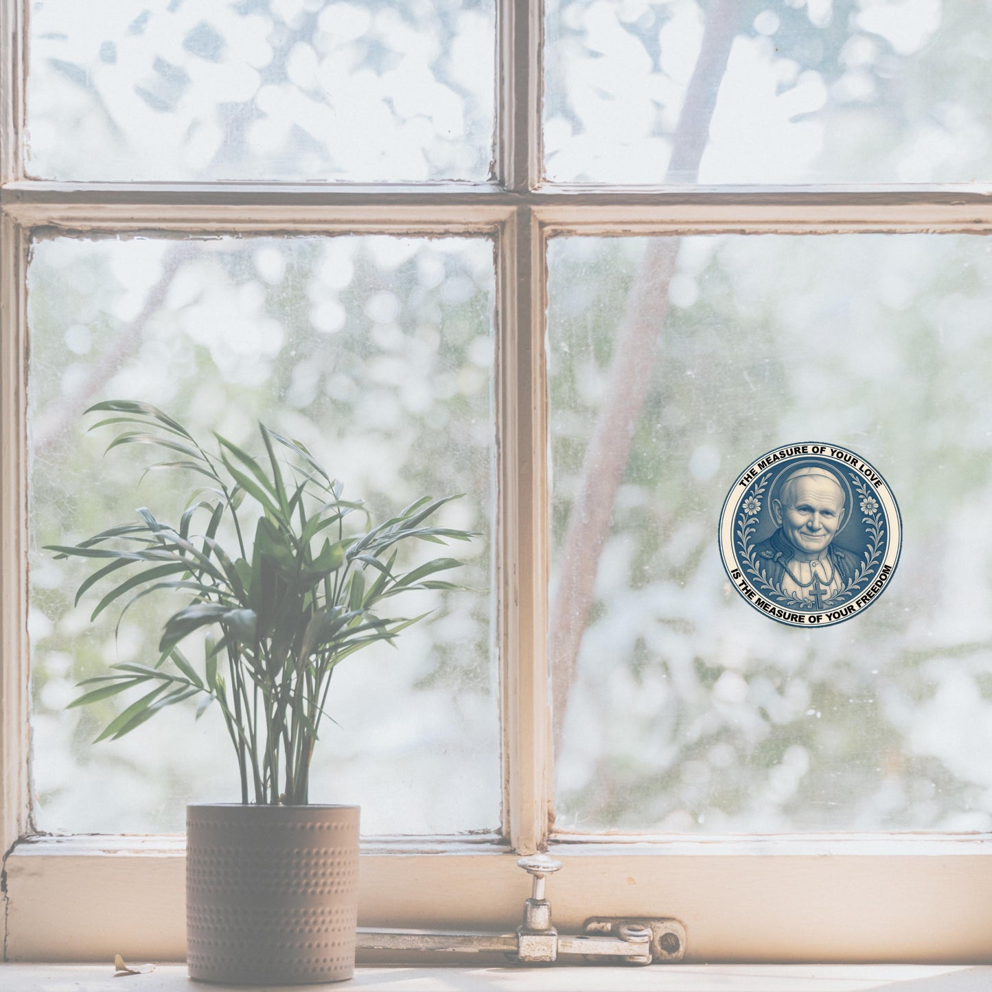 Saint Pope John Paul II Sticker: Blue Chinoiserie Baroque Religious Decor