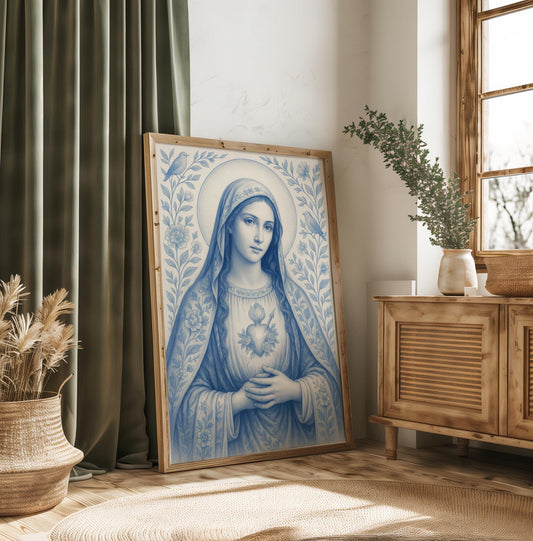 Virgin Mary Digital Portrait: Chinoiserie Wallpaper Style Confirmation Gift, Nursery Wall Decor, Christmas Decoration ⬇️ Digital Download