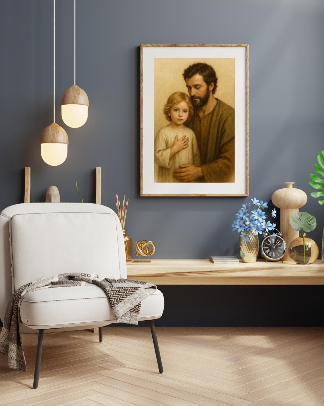 Saint Joseph and Young Jesus Art Print: Holy Family Christian Wall Art Portrait ⬇️ Digital Download