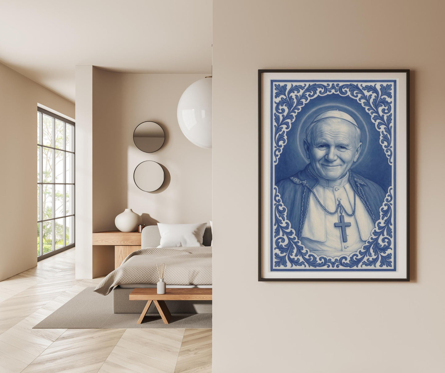 Saint John Paul II Poster: Catholic Chinoiserie Christian Wall Art