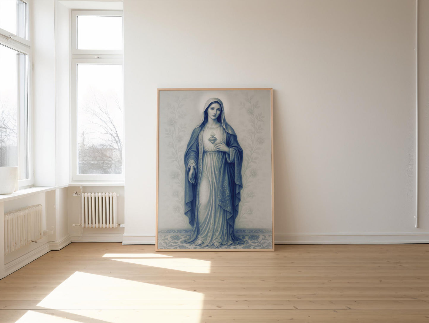 Virgin Mary Poster: Immaculate Heart Chinoiserie Style Vertical Matte Wall Art Decor ⬇️ Digital Download