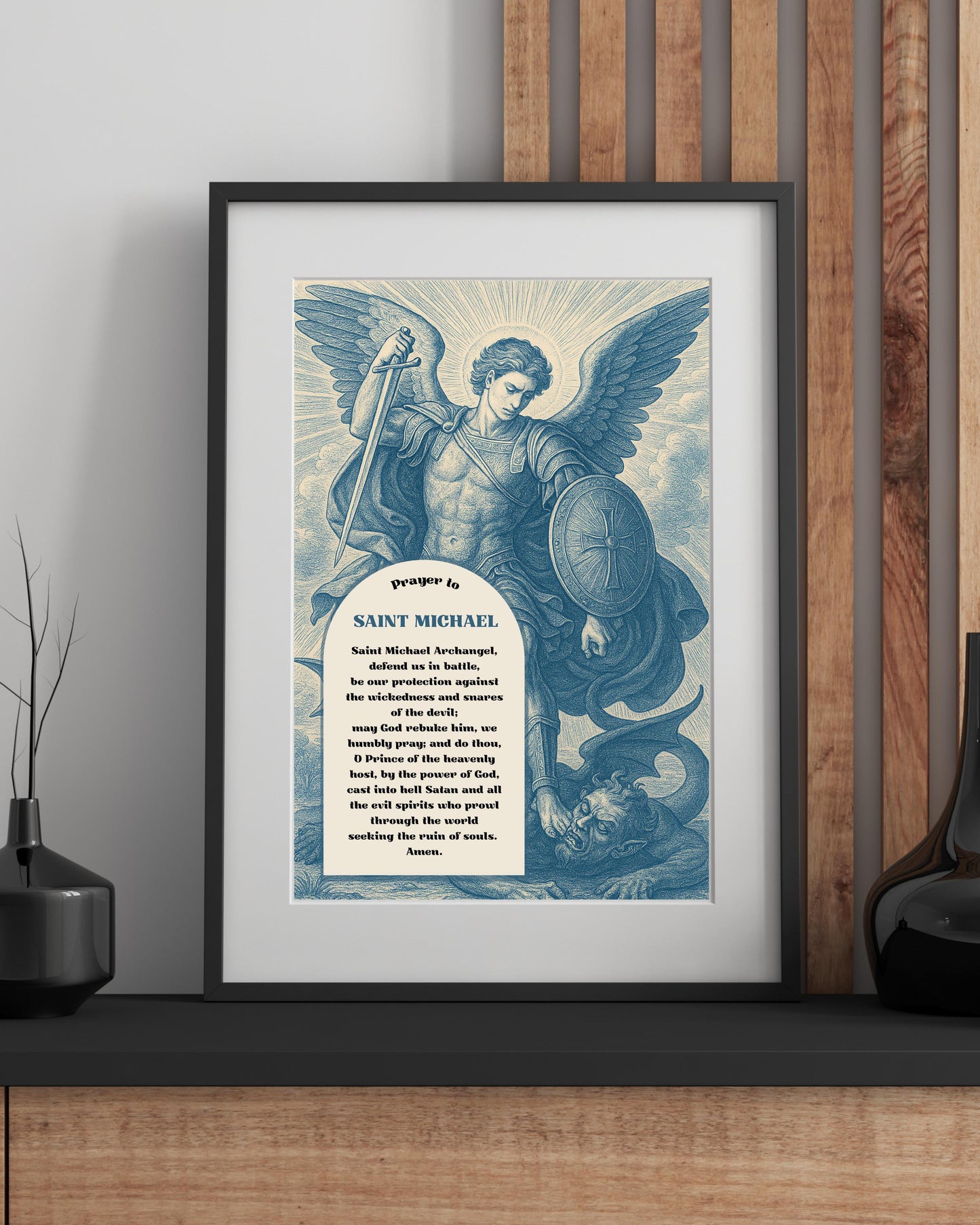 Archangel St Michael Prayer Fine Art Posters, Printable Christian Wall Art, Christian Home Decor, Chinoiserie Style Spiritual Protection