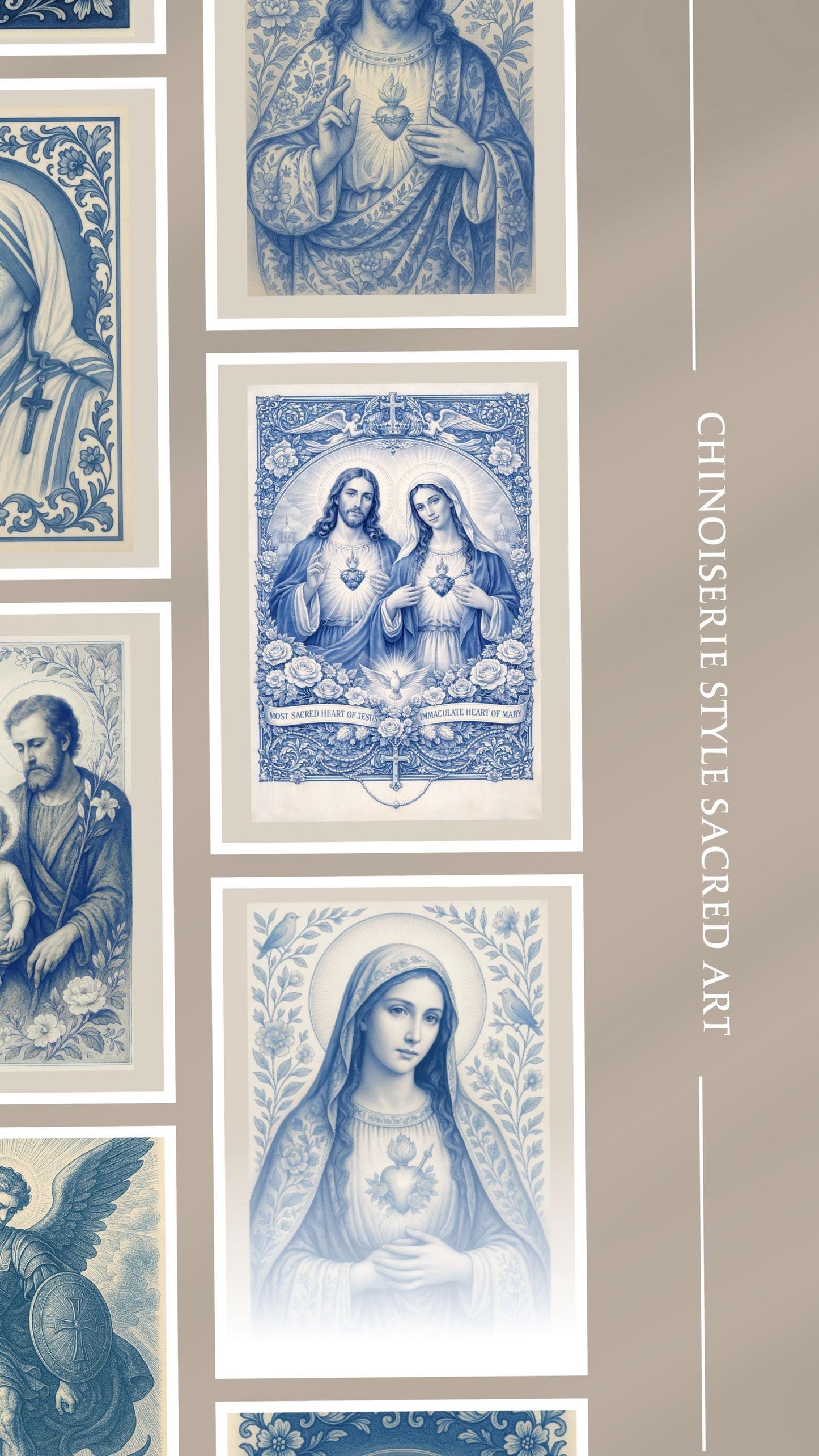 Blue & White Chinoiserie Catholic Wall Art: Sacred Religious Print, Delft Style Christian Poster, Vintage Devotional ⬇️ Digital Download