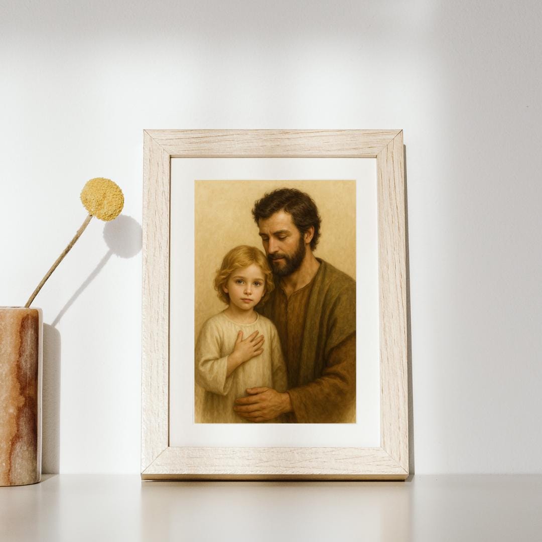 Saint Joseph and Young Jesus Art Print: Holy Family Christian Wall Art Portrait ⬇️ Digital Download