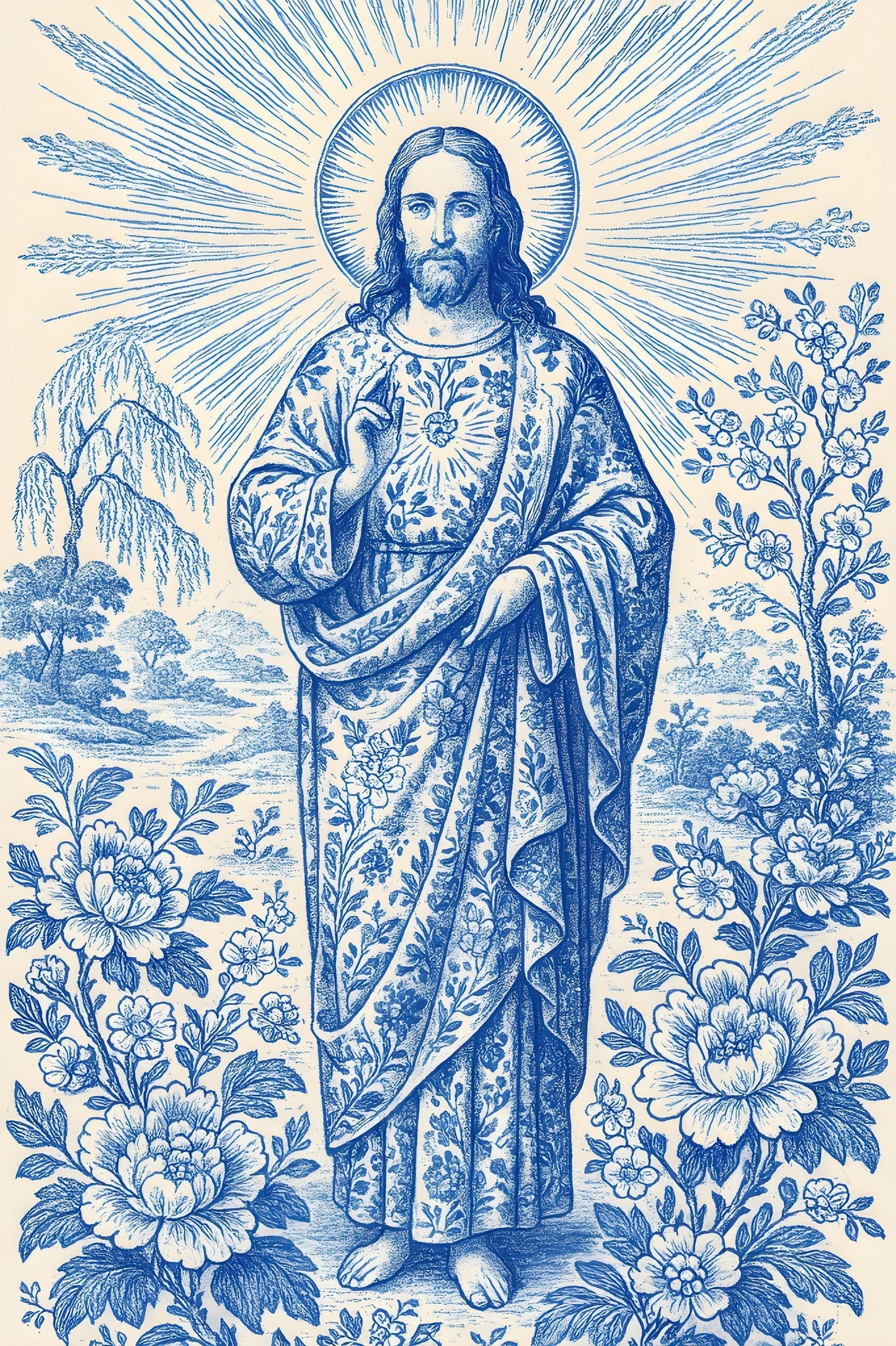 Jesus Chinoiserie Art Print: Religious Home Decor, Christian Wall Art ⬇️ Digital Download
