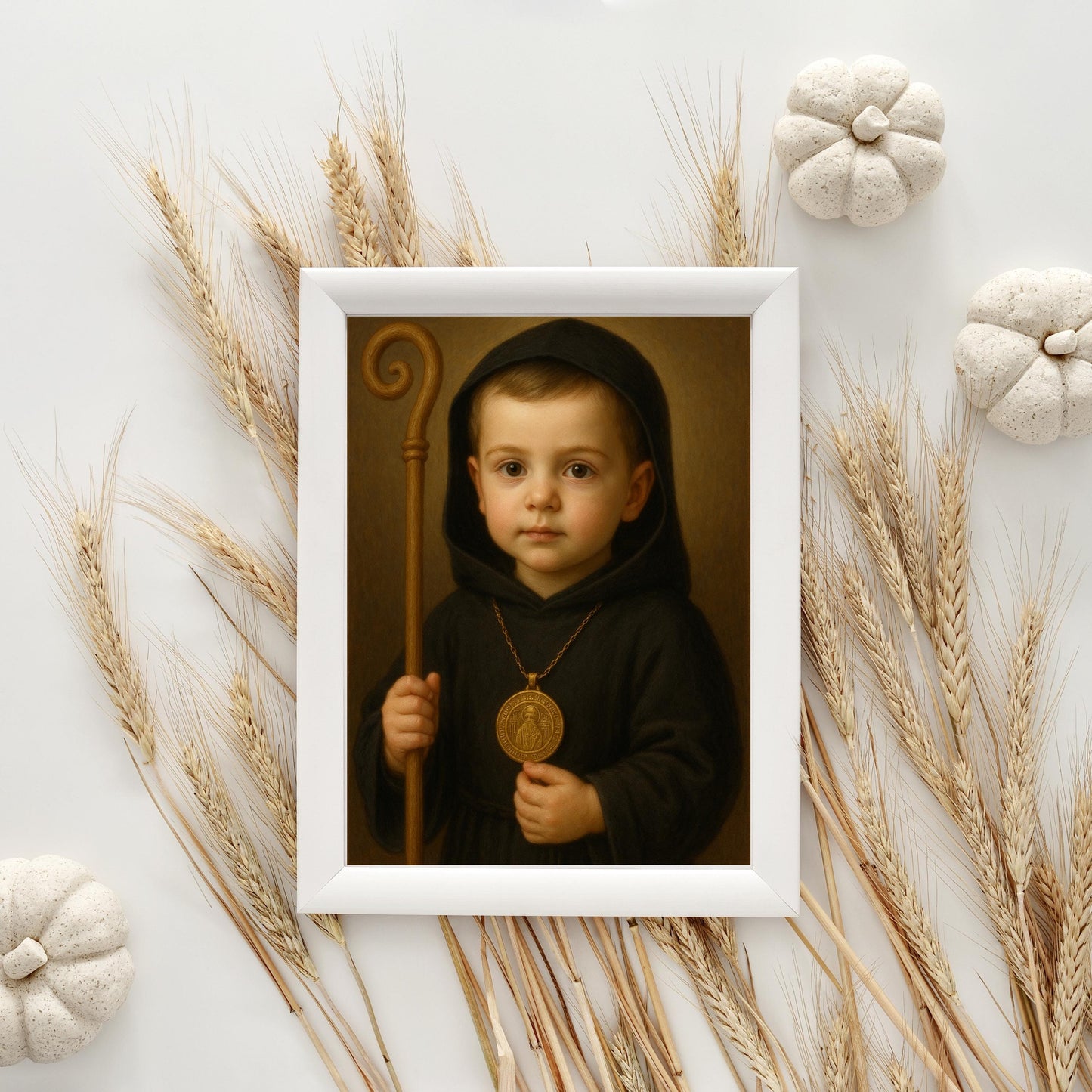 Saint Benedict Art Print: Baby Saint Benedict Catholic Nursery Decor, Baptism, Baby Shower Gift ⬇️ Digital Download