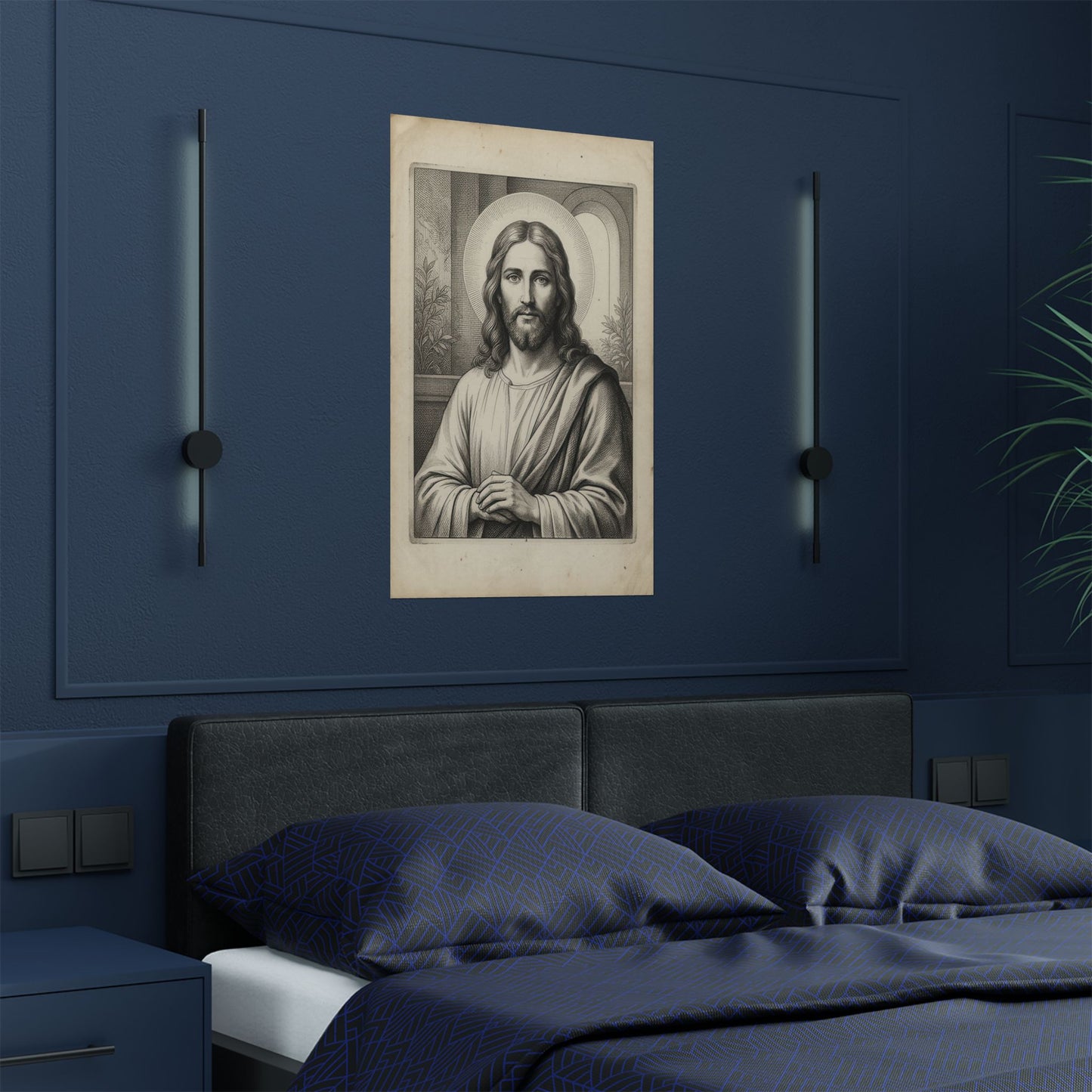 Vintage Jesus Engraving Poster Satin Poster | Antique Style Christian Wall Art