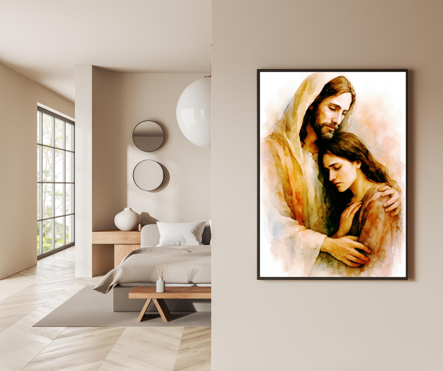 Jesus Comfort Art Print: Inspirational Modern Catholic Art Home Decor Watercolour Style Poster ⬇️ Digital Download