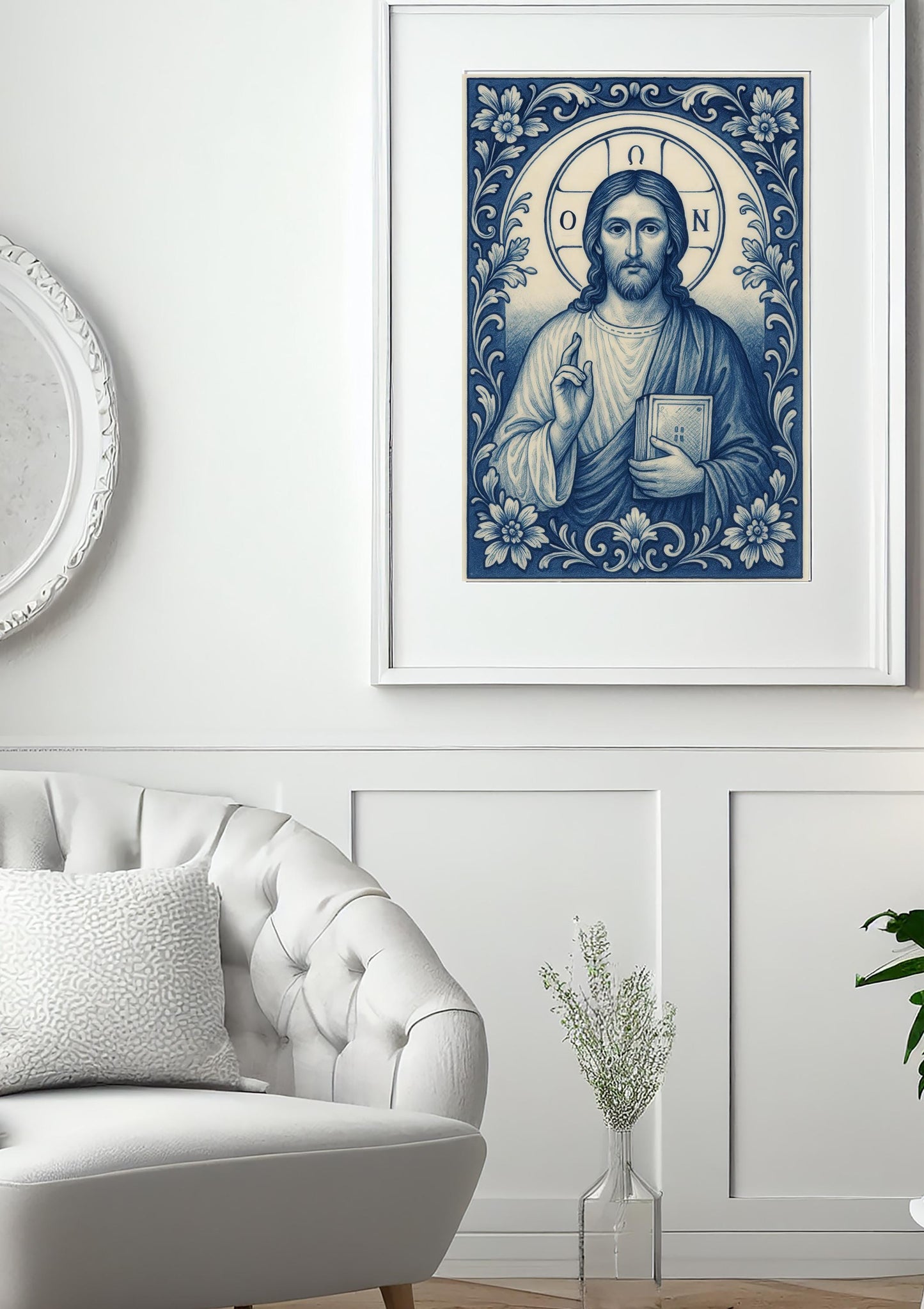 Delft Blue Jesus Christ Print: Byzantine Chinoiserie Religious Christian Wall Art ⬇️ Digital Download