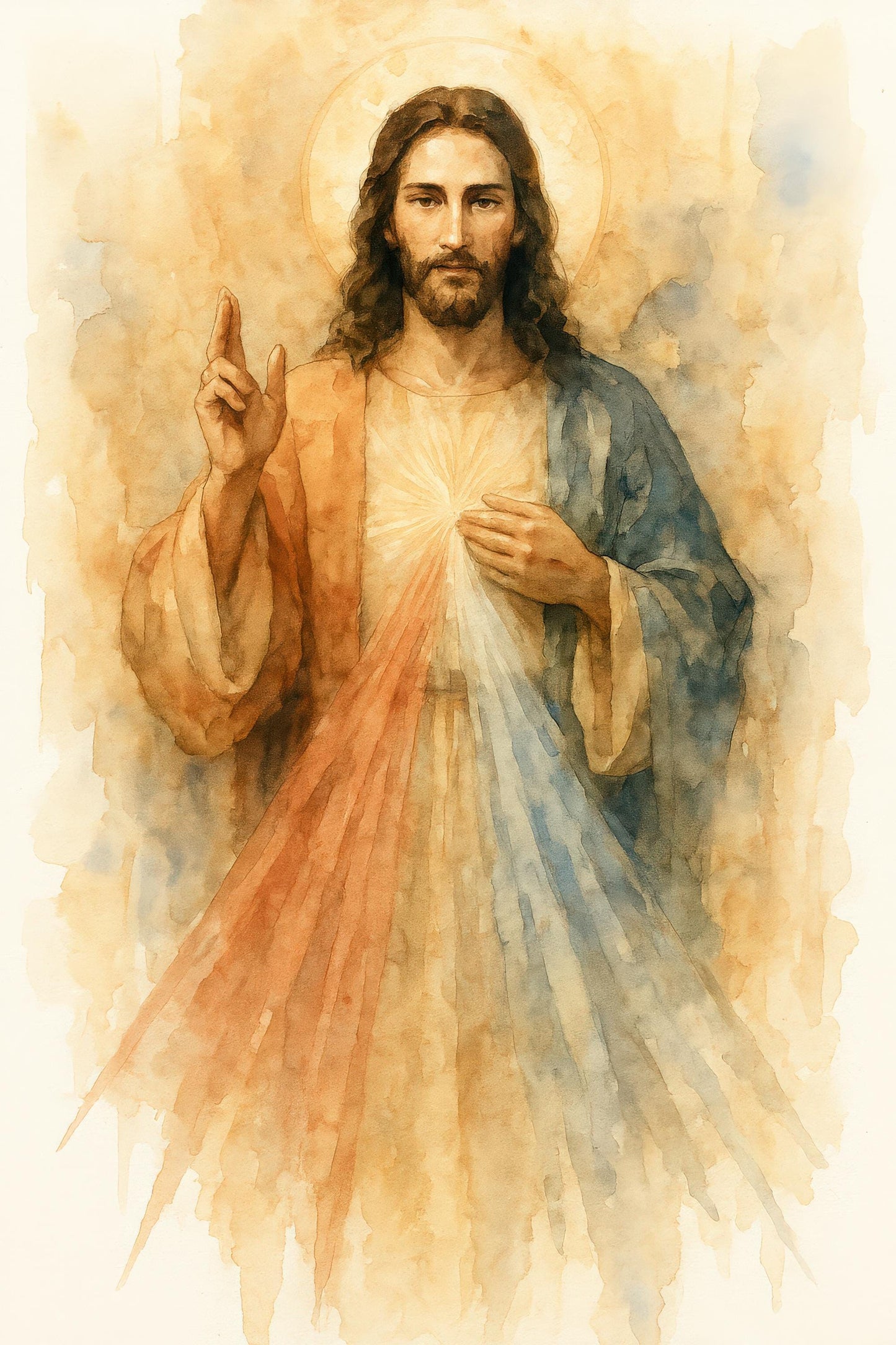 Divine Mercy Jesus Print: Watercolor Art, Catholic Christian Home Decor ⬇️ Digital Download