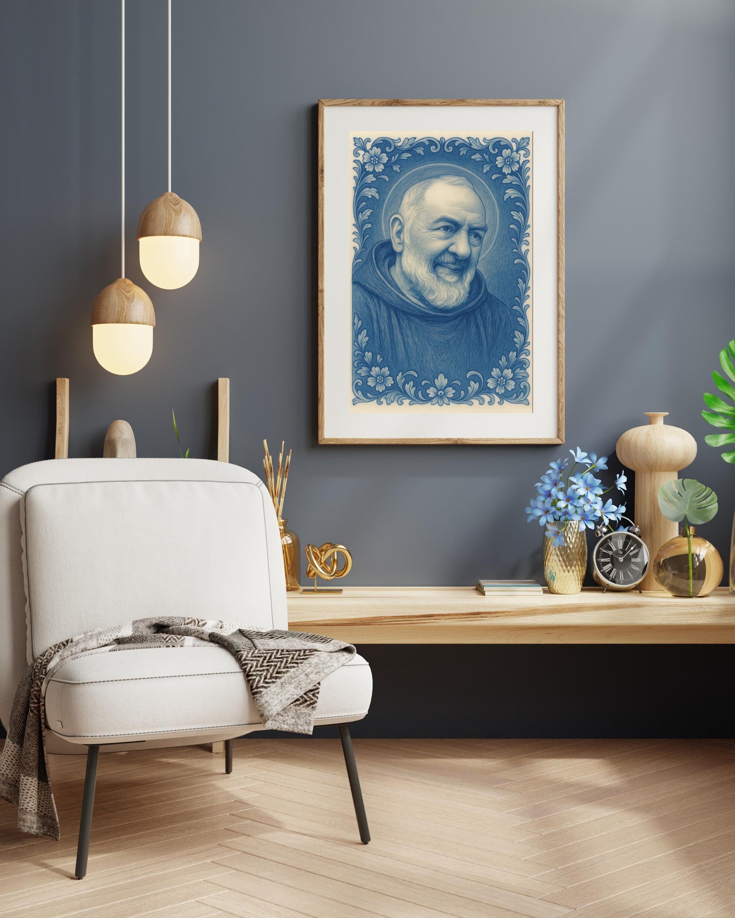 Saint Padre Pio Poster: Baroque Floral Catholic Christian Wall Art