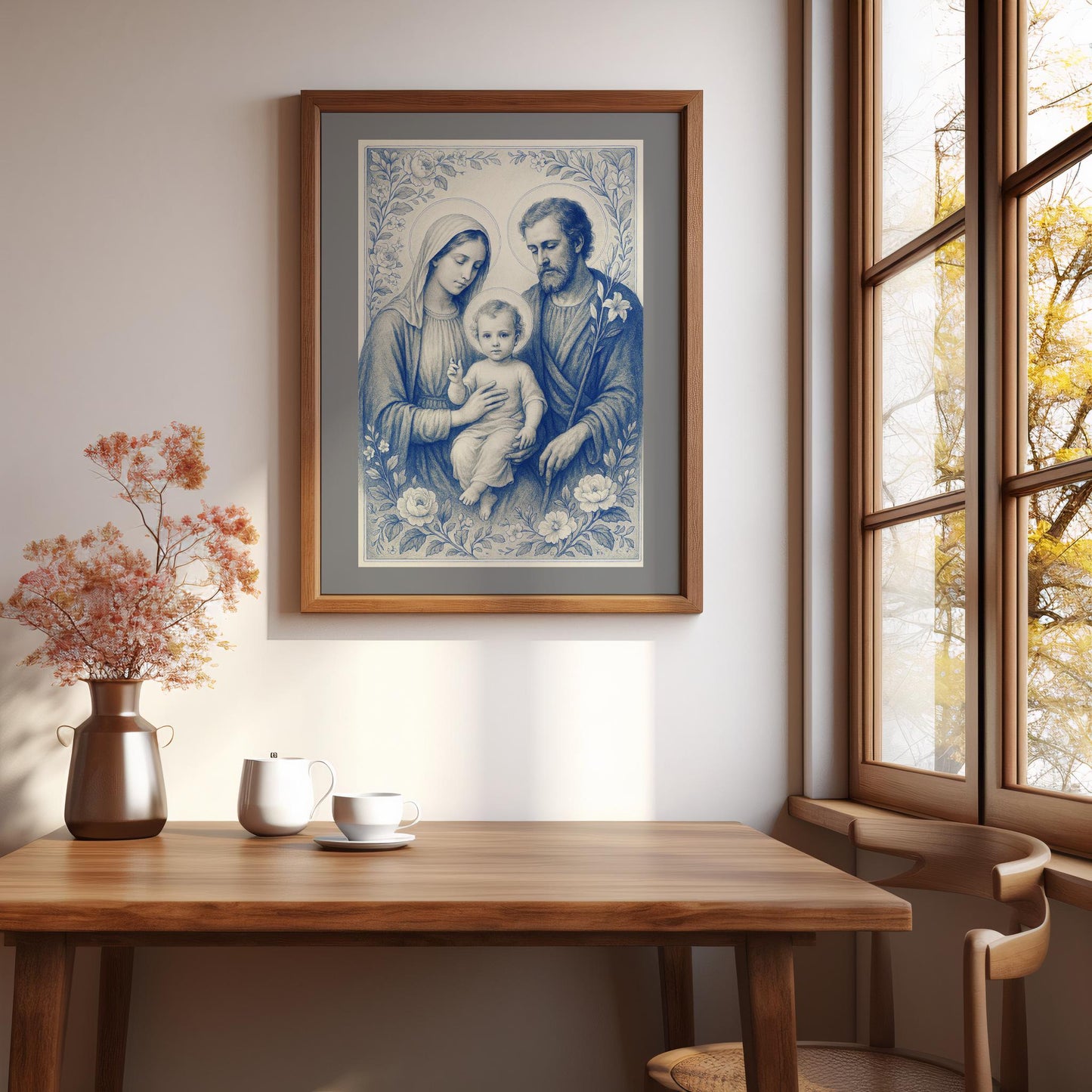 Holy Family Art Print: Chinoiserie Delft Style, Religious Christian Wall Art Decor, Home Decor, Family Faith Gift ⬇️ Digital Download