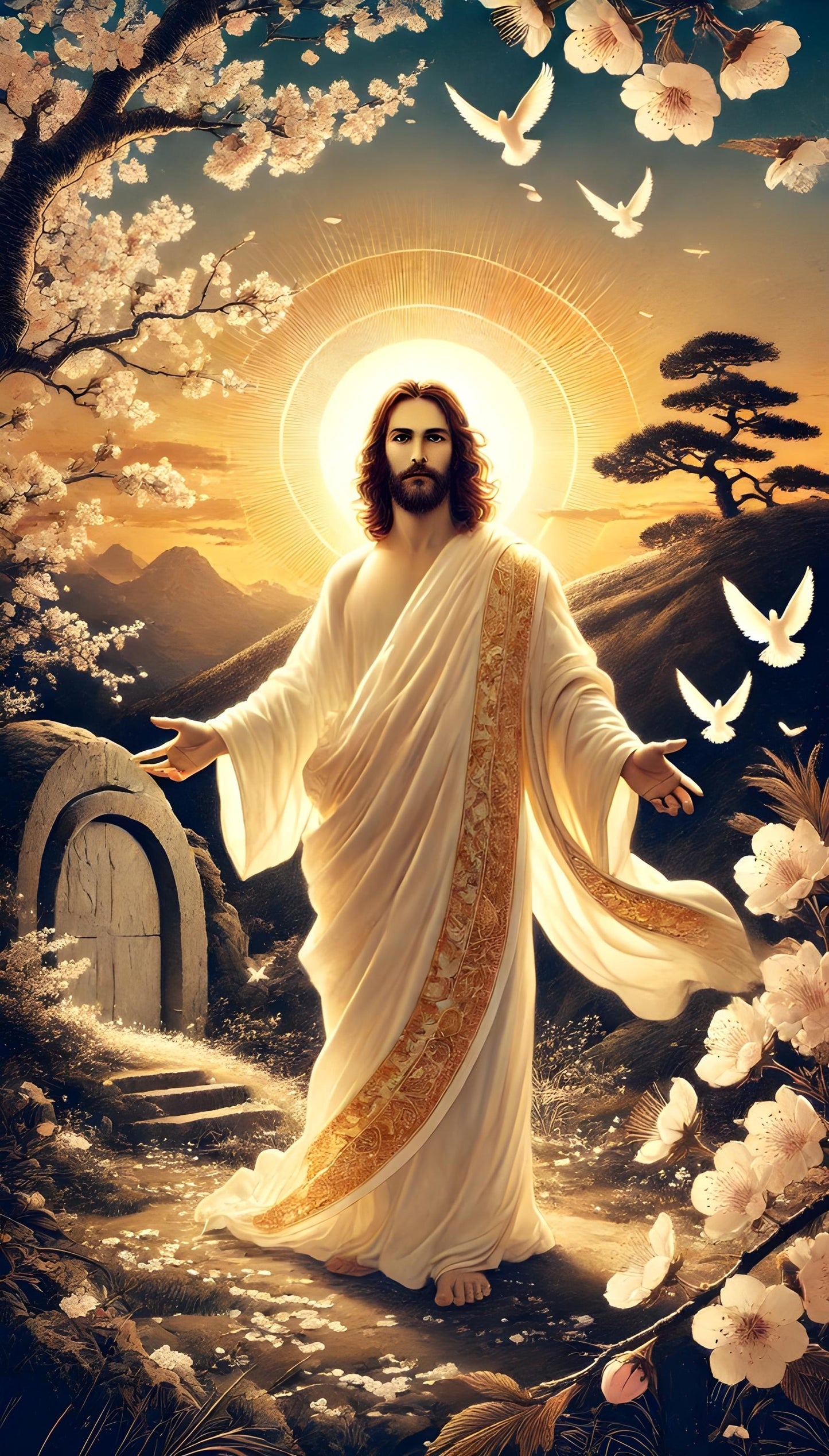 Jesus Resurrection Art: Japanese Woodblock Style Easter Christian Wall Art Print ⬇️ Digital Download