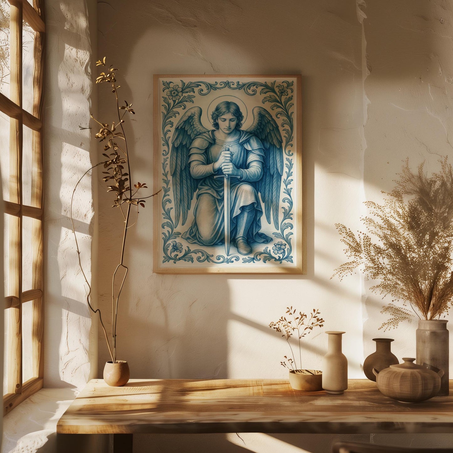 Archangel Saint Michael Poster: Religious Chinoiserie Style Digital Christian Family Wall Art ⬇️ Digital Download