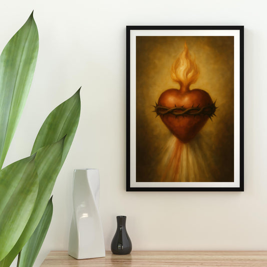 Sacred Heart of Jesus Print: Catholic Home Decor, Sacred Heart Christian Wall Art (Downloadable Satin Poster)