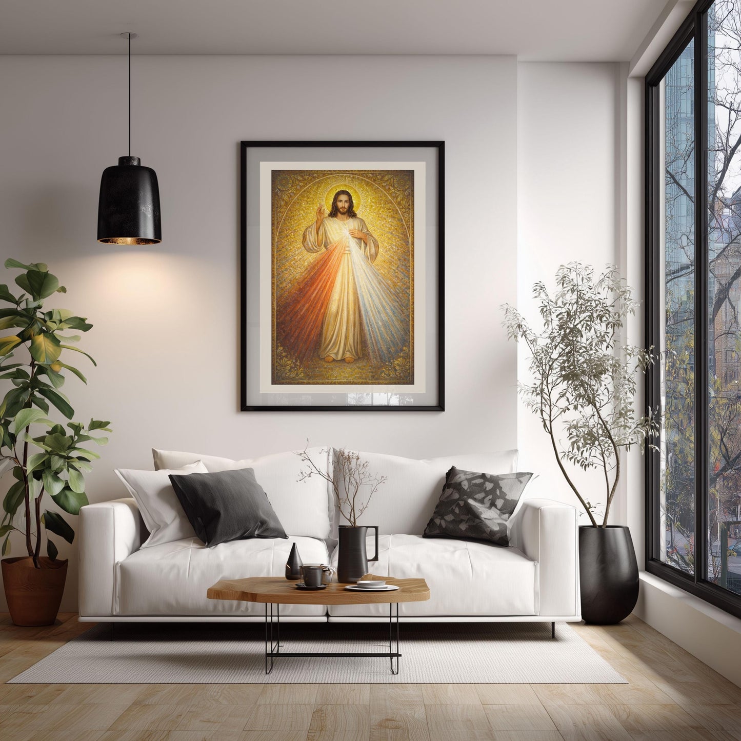 Divine Mercy Jesus Mosaic Print: Golden Byzantine Sacred Heart Art ⬇️ Digital Download