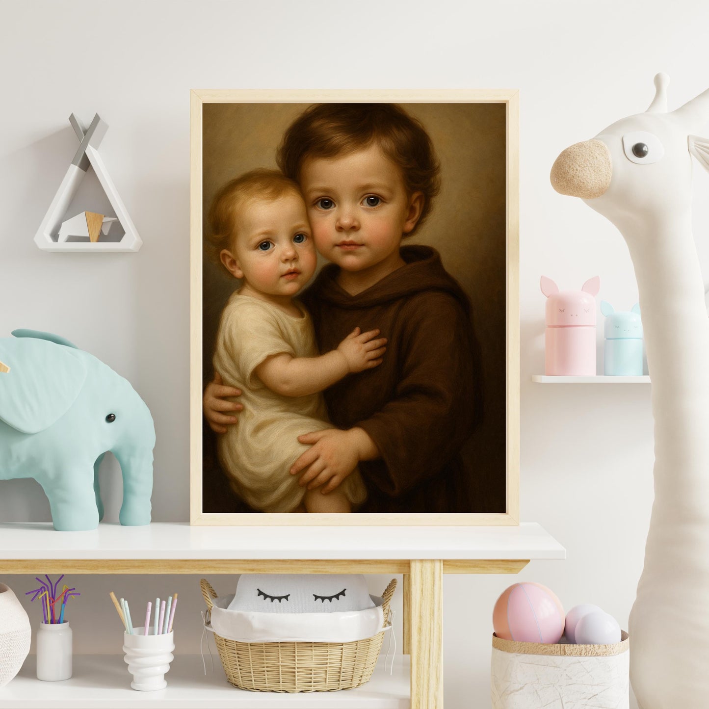 Saint Anthony Art Print: Baby Saint Anthony of Padua Catholic Nursery Decor, Baptism, Baby Shower Gift ⬇️ Digital Download