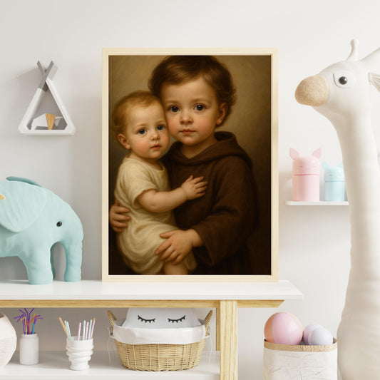 Saint Anthony Art Print: Baby Saint Anthony of Padua Catholic Nursery Decor, Baptism, Baby Shower Gift ⬇️ Digital Download