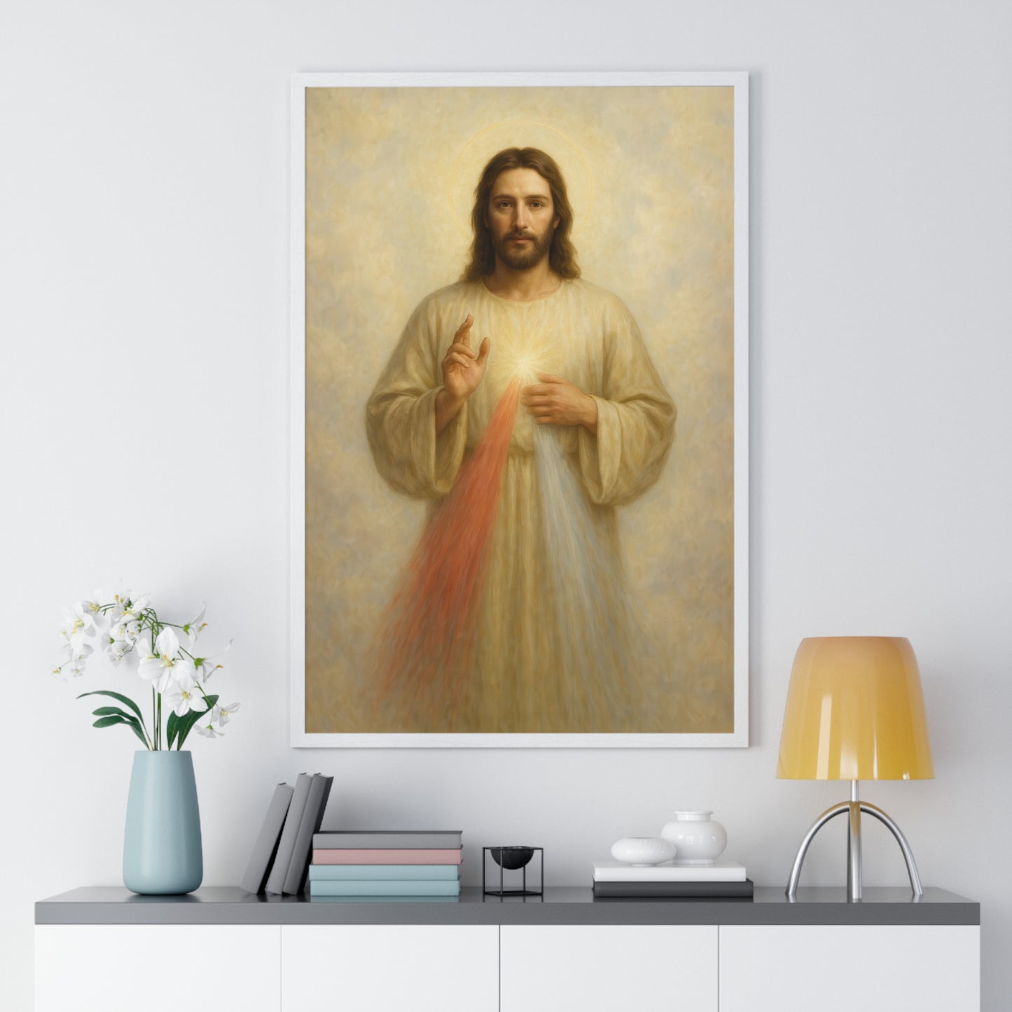 Jesus Divine Mercy, Vertical Framed Poster, Religious Art, Home Decor, Faith Gift, Spiritual Wall Art, Baptism or Confirmation