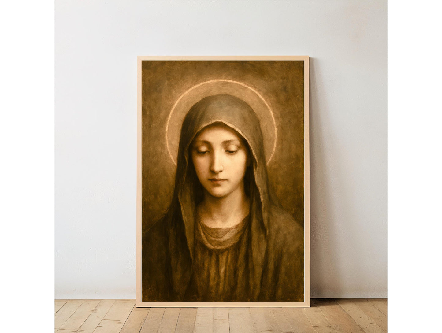 Madonna Portrait Print: Vintage Sepia Religious Wall Art ⬇️ Digital Download