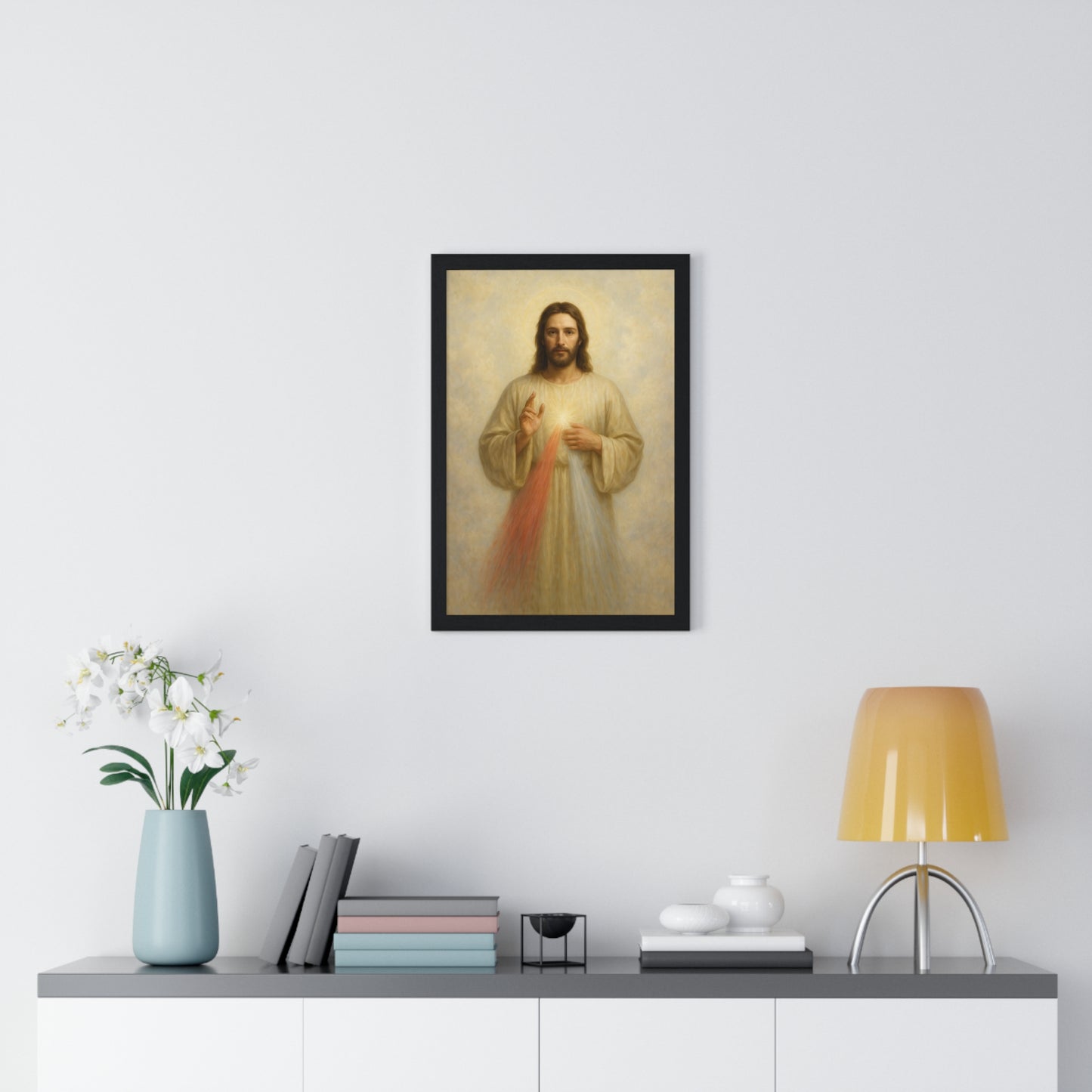 Jesus Divine Mercy, Vertical Framed Poster, Religious Art, Home Decor, Faith Gift, Spiritual Wall Art, Baptism or Confirmation