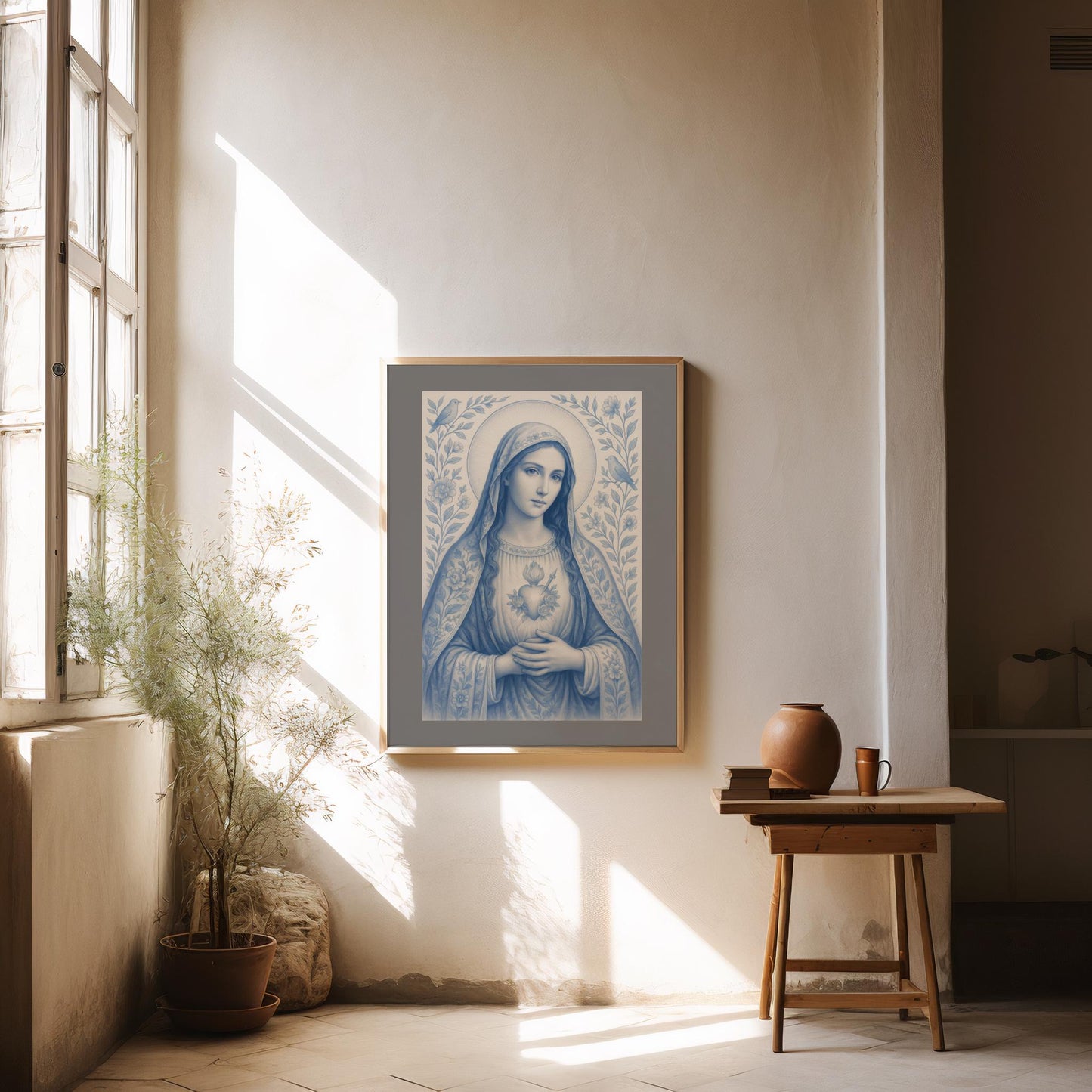 Virgin Mary Digital Portrait: Chinoiserie Wallpaper Style Confirmation Gift, Nursery Wall Decor, Christmas Decoration ⬇️ Digital Download