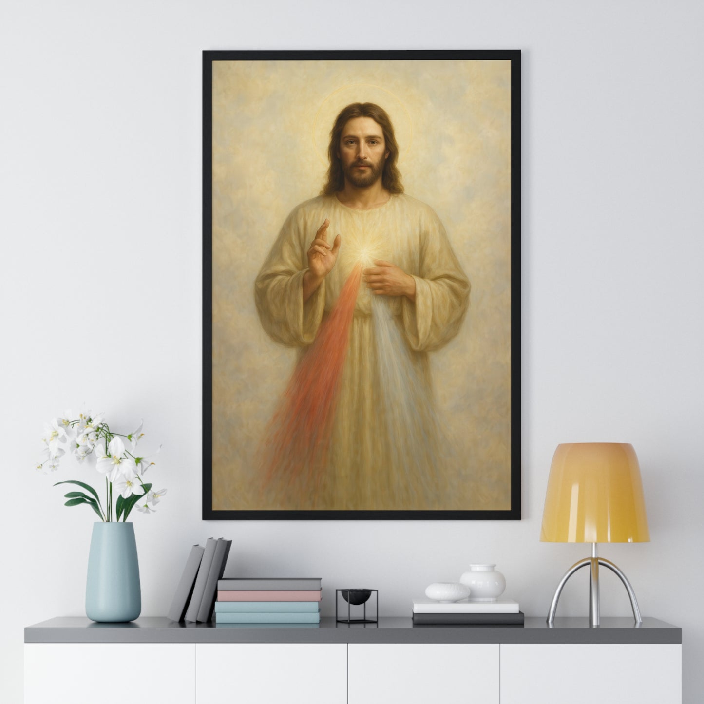 Jesus Divine Mercy, Vertical Framed Poster, Religious Art, Home Decor, Faith Gift, Spiritual Wall Art, Baptism or Confirmation
