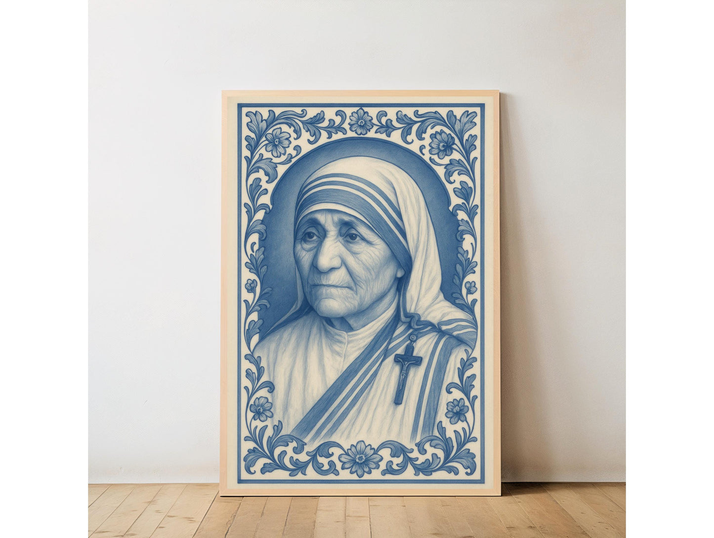 Saint Mother Teresa Print: Chinoiserie Baroque Floral Catholic Christian Wall Art ⬇️ Digital Download