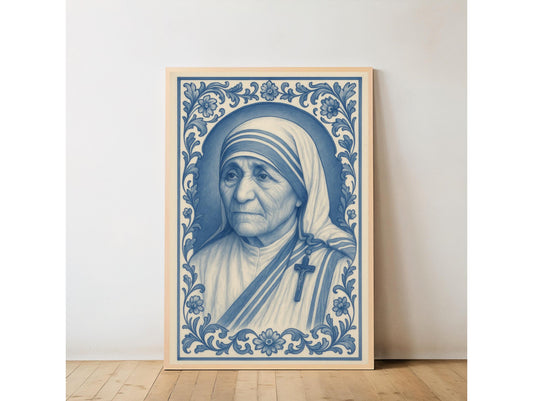 Saint Mother Teresa Print: Chinoiserie Baroque Floral Catholic Christian Wall Art ⬇️ Digital Download