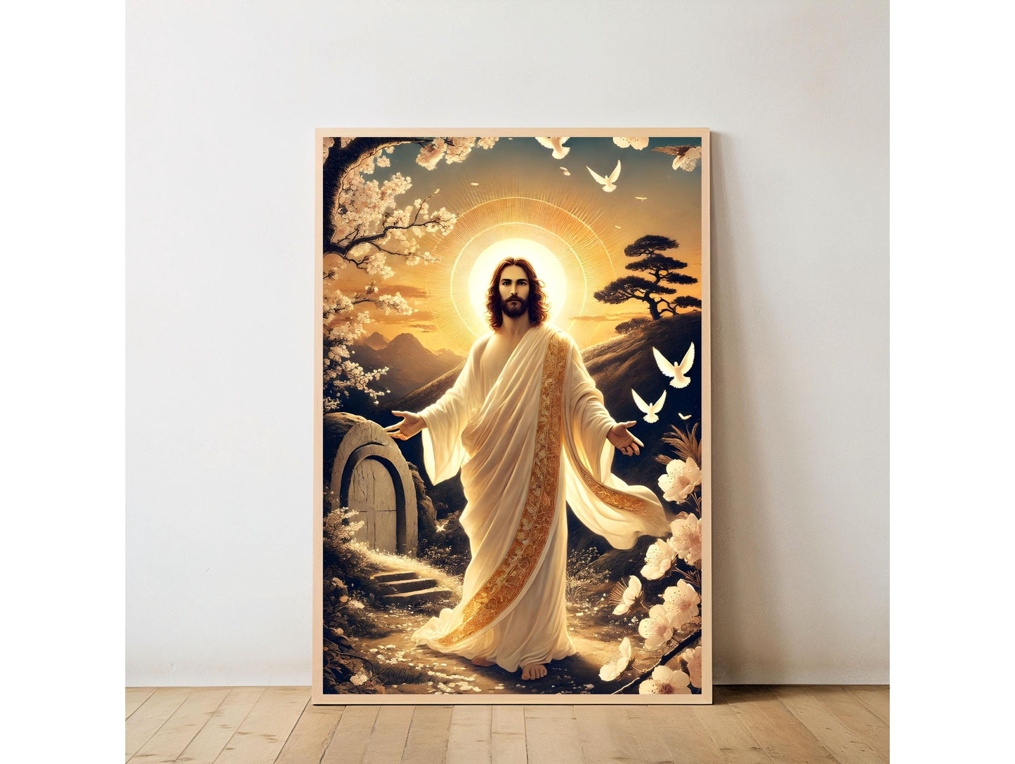 Jesus Resurrection Art: Japanese Woodblock Style Easter Christian Wall Art Print ⬇️ Digital Download