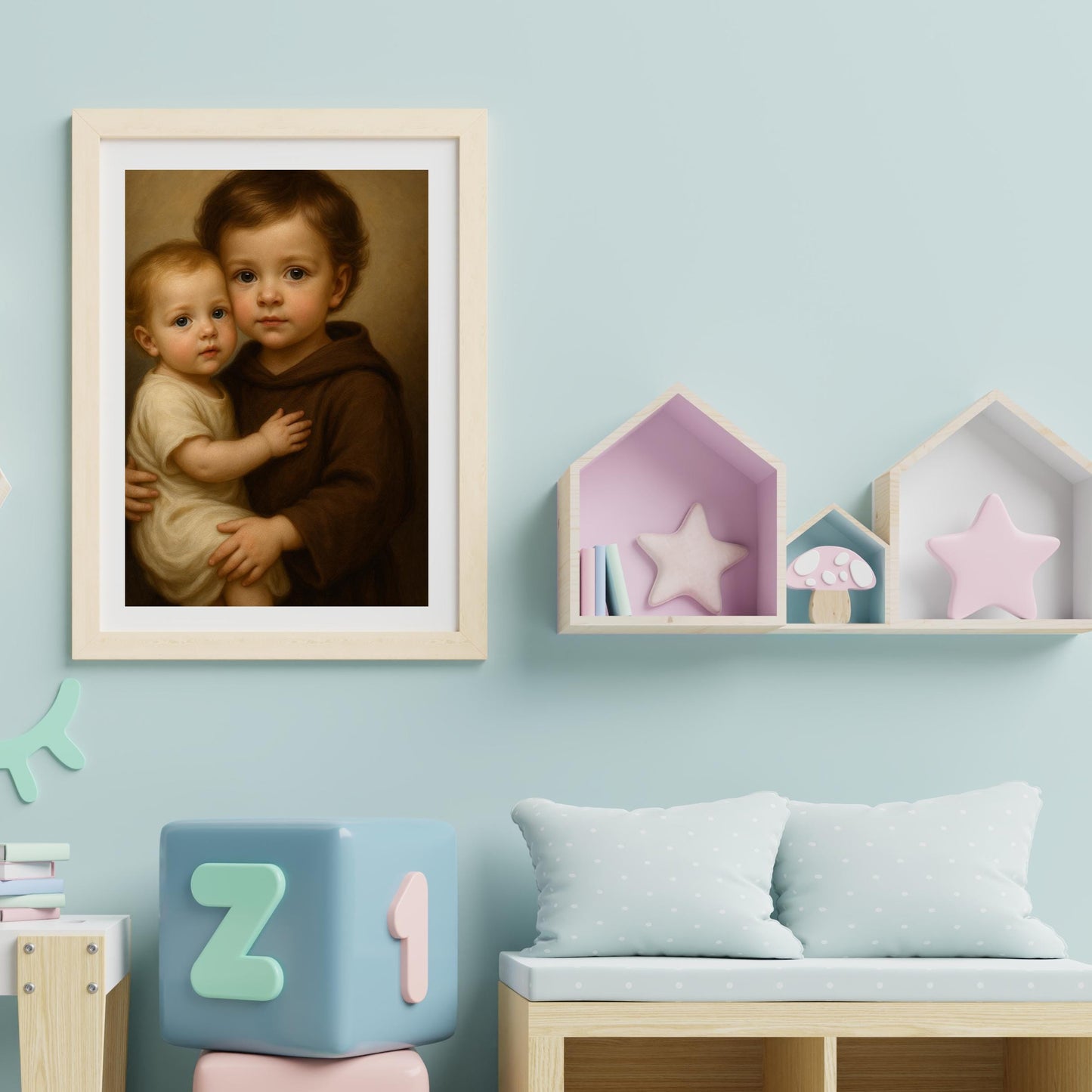 Saint Anthony Art Print: Baby Saint Anthony of Padua Catholic Nursery Decor, Baptism, Baby Shower Gift ⬇️ Digital Download