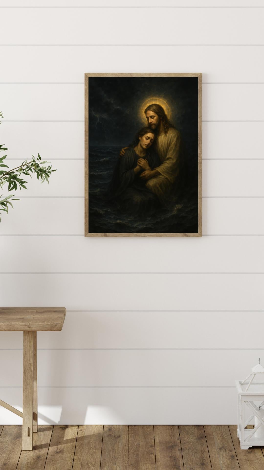 Jesus Christ Consoling a Woman in Stormy Sea: Christian Wall Art ⬇️ Digital Download