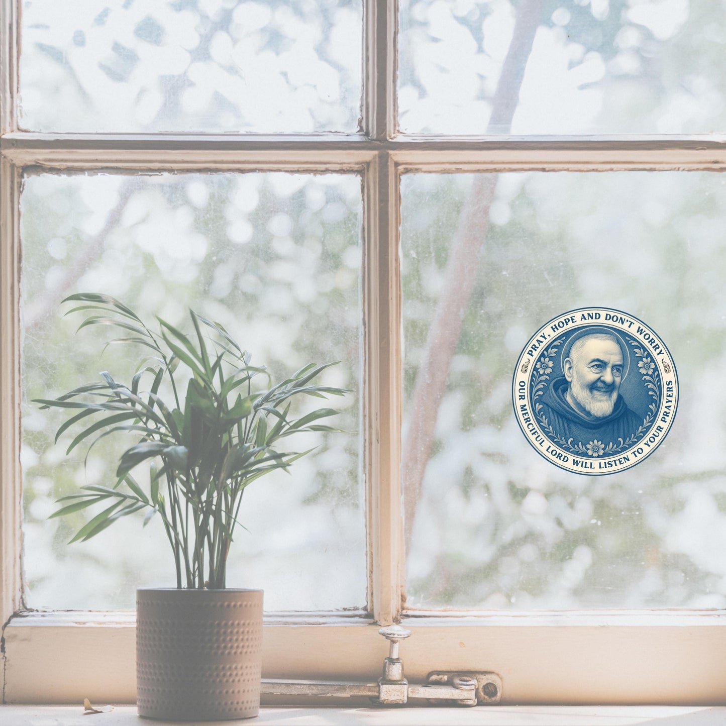 Saint Padre Pio Sticker: Catholic Chinoiserie Style Decal
